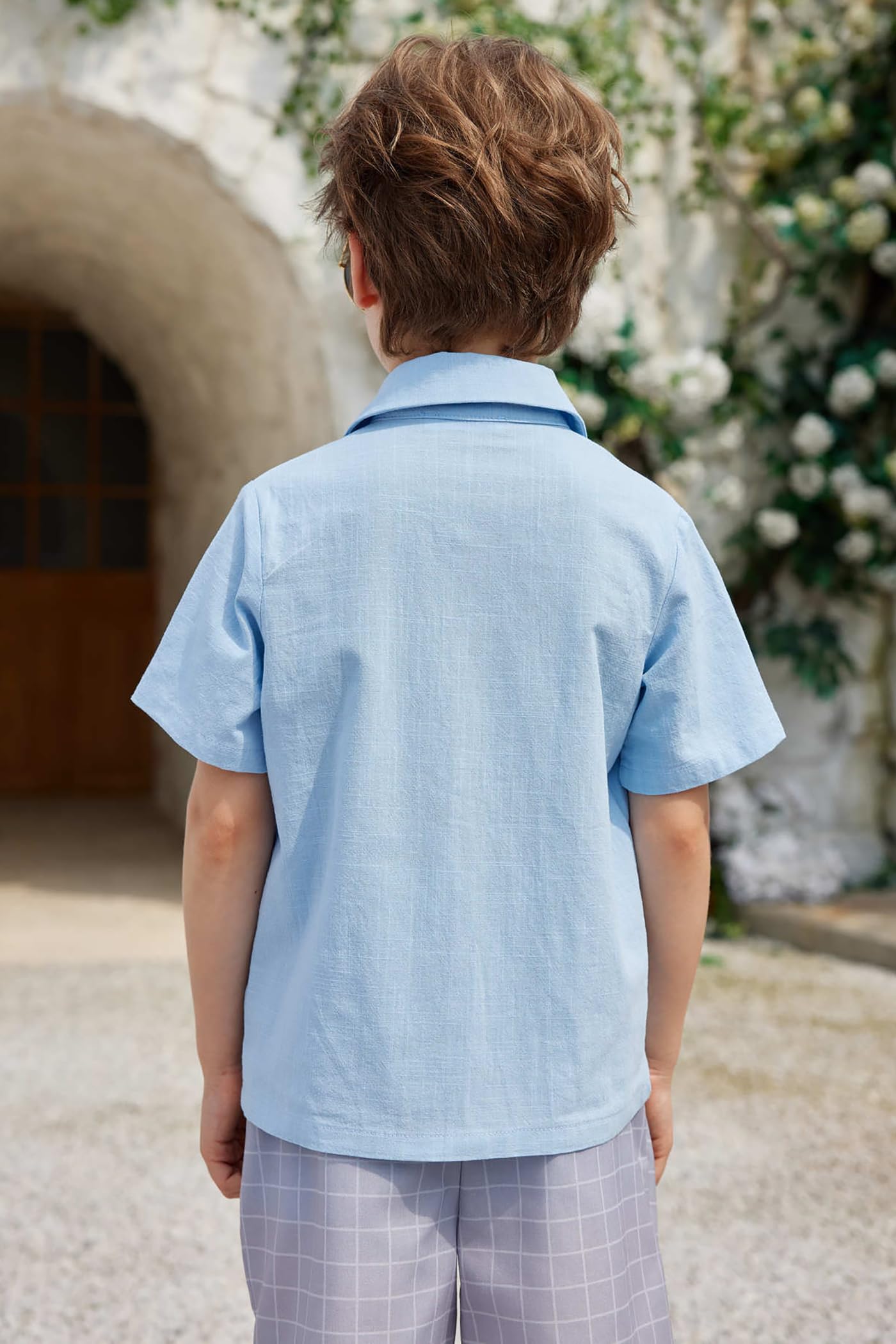 Arshiner Boys Cotton Linen Shorts Set - Button Down Shirt & Shorts with Bucket Hat | Summer Beach Hawaiian Outfit for Kids | Size 6-16 | Perfect for Vacation, Pool Party & Outdoor Adventures