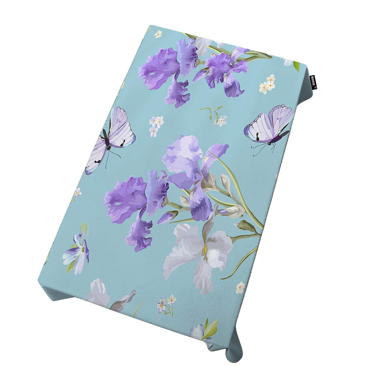 Purple Floral Tablecloth 60x84 Inch - Blooming Iris Flowers & Butterflies Design, Rectangle Table Cover for Buffet, Holiday Dinner, Wedding Party Decor - Perfect for Indoor & Outdoor Dining Events