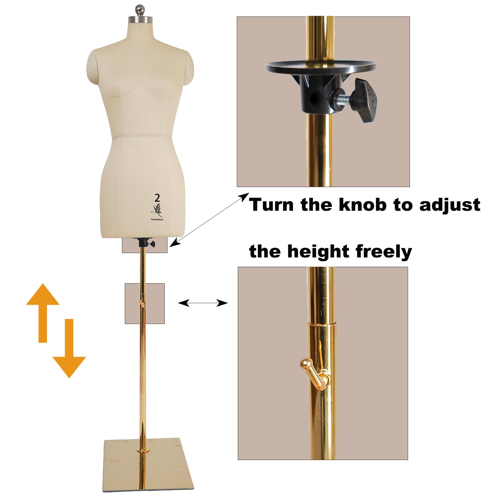 Adjustable Female Dress Form Mannequin with Stand - Beige Sewing Torso for Pinning, Fitting & Tailoring - Perfect for Fashion Design, Dressmaking & DIY Clothing Projects (2-Pack)