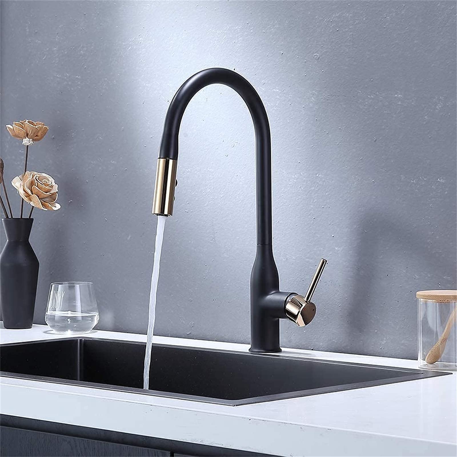 CHLDDHC One-Hand Stainless Steel Kitchen Sink Faucet with Pull-Out Sprayer, 360° Rotation & 2 Spray Modes for Hot/Cold Water - Perfect for Modern Home Cooking and Dishwashing