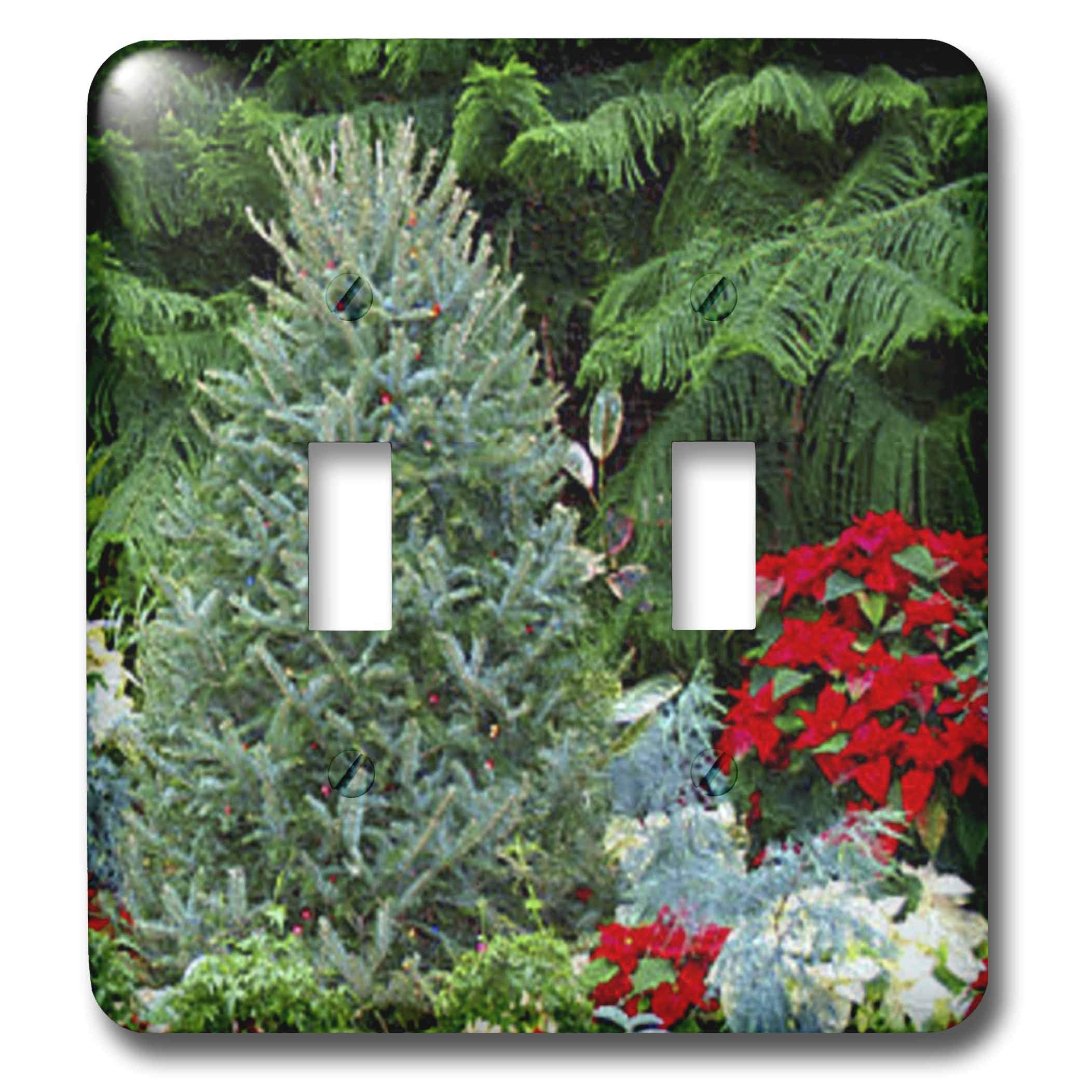 3D Christmas Tree Poinsettia Double Toggle Switch Cover - Holiday Decorative Outlet Plate for Home, Office & Festive Decorations