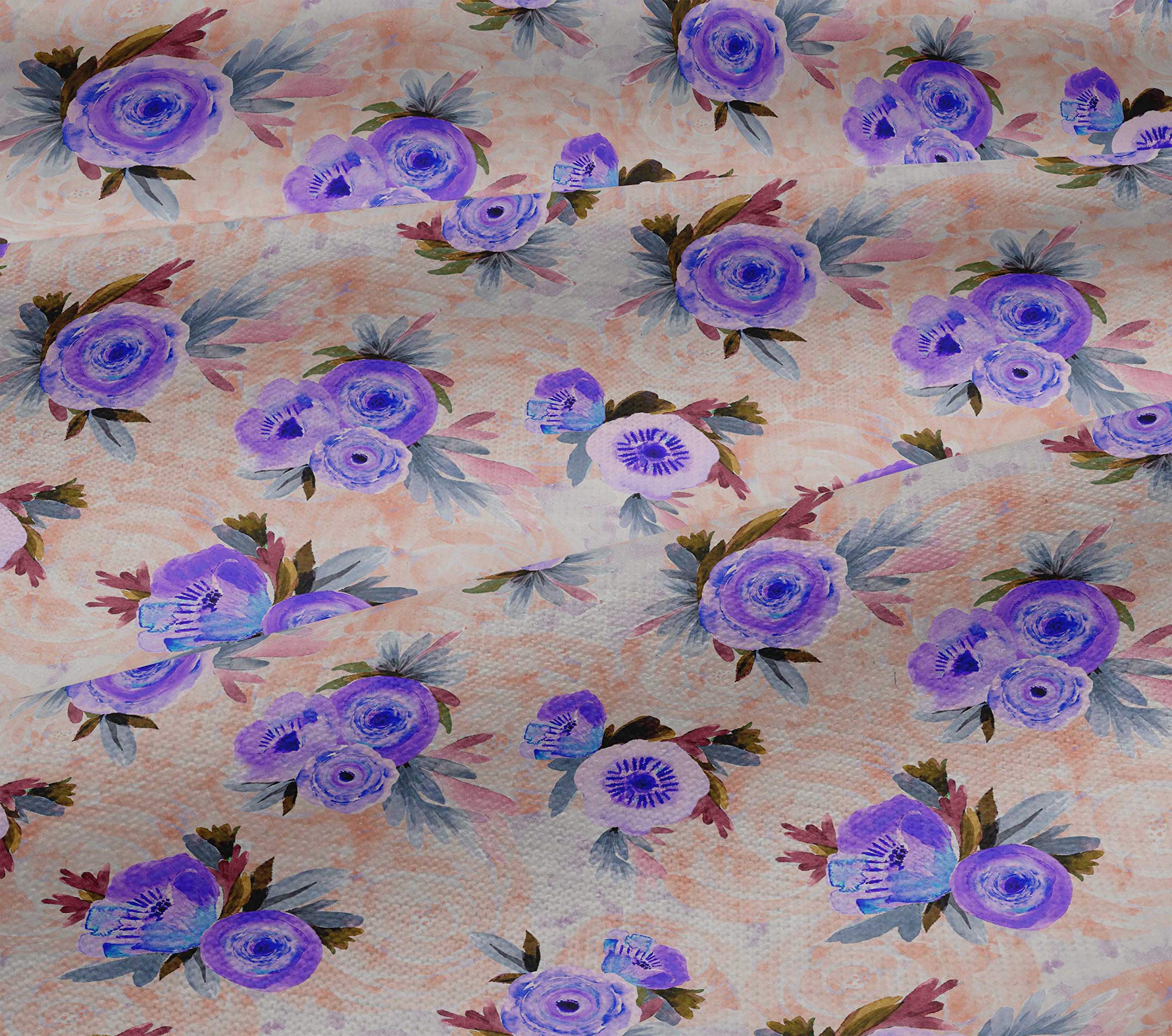oneOone Viscose Jersey Fabric - Watercolor Leaves & Peony Floral Print - 60 Inch Wide Soft Knit Fabric for Dresses, Scarves & DIY Sewing Projects