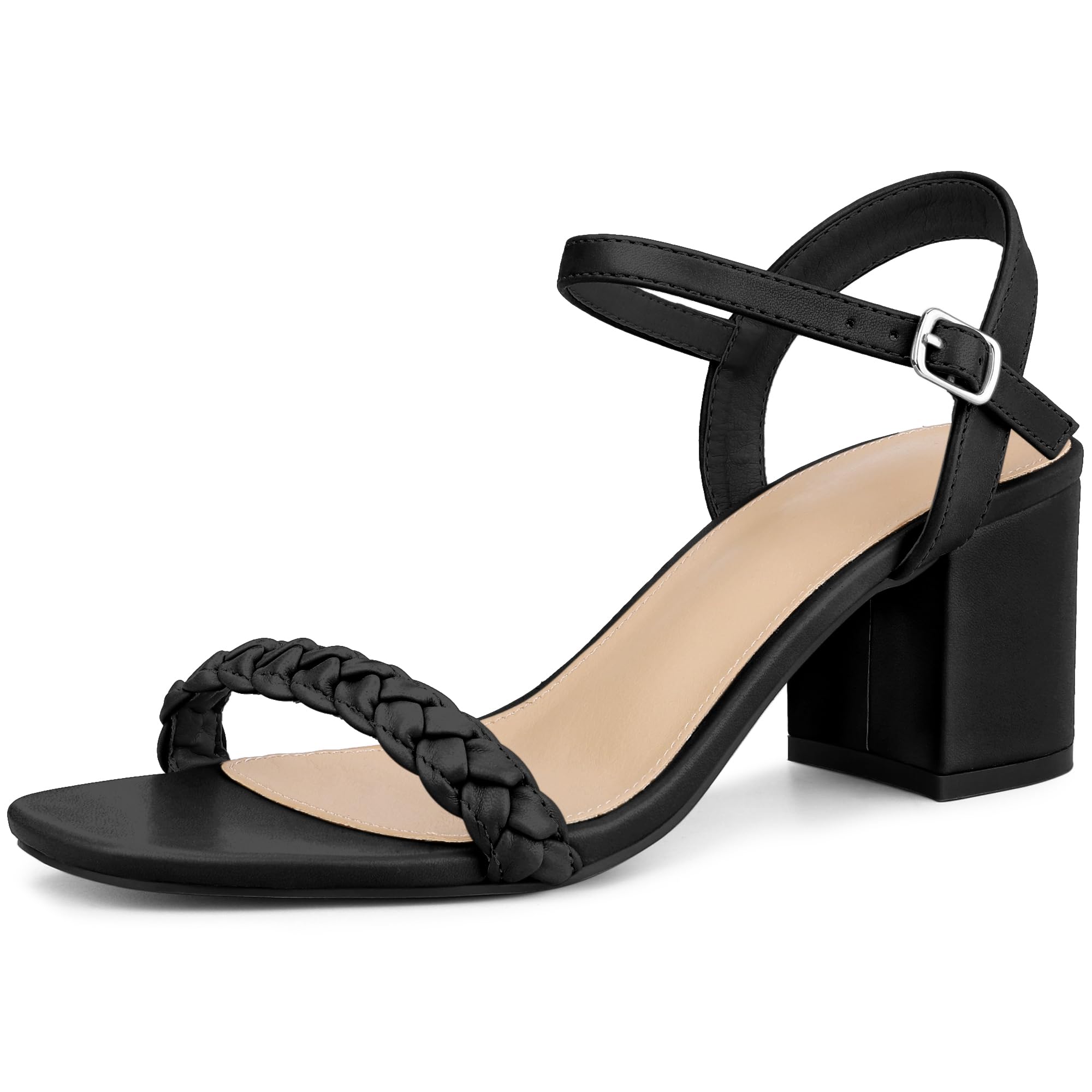 Perphy Women's Square Toe Woven Braided Chunky Heel Sandals - Comfortable Summer Dress Shoes for Weddings, Parties & Beach Vacations