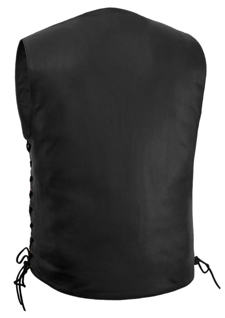 True Element Men's Side Laces Leather Motorcycle Vest with Concealed Carry Pocket - Black, Size 5XL - Biker Jacket for Harley Davidson Riders & Outdoor Adventure Enthusiasts