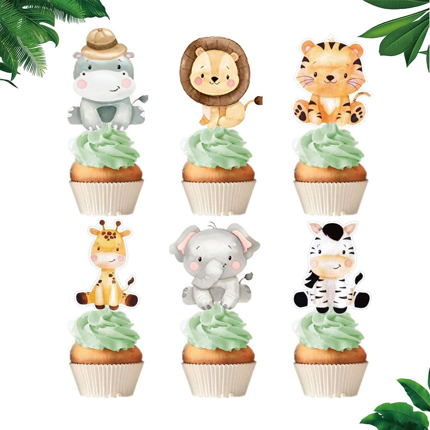 24Pcs Jungle Safari Animal Cupcake Toppers - Wild Animal Cake Decorations for Birthday Party, Baby Shower & Jungle Theme Events - Perfect for Kids Birthday Cakes, Cupcakes & Dessert Decorating