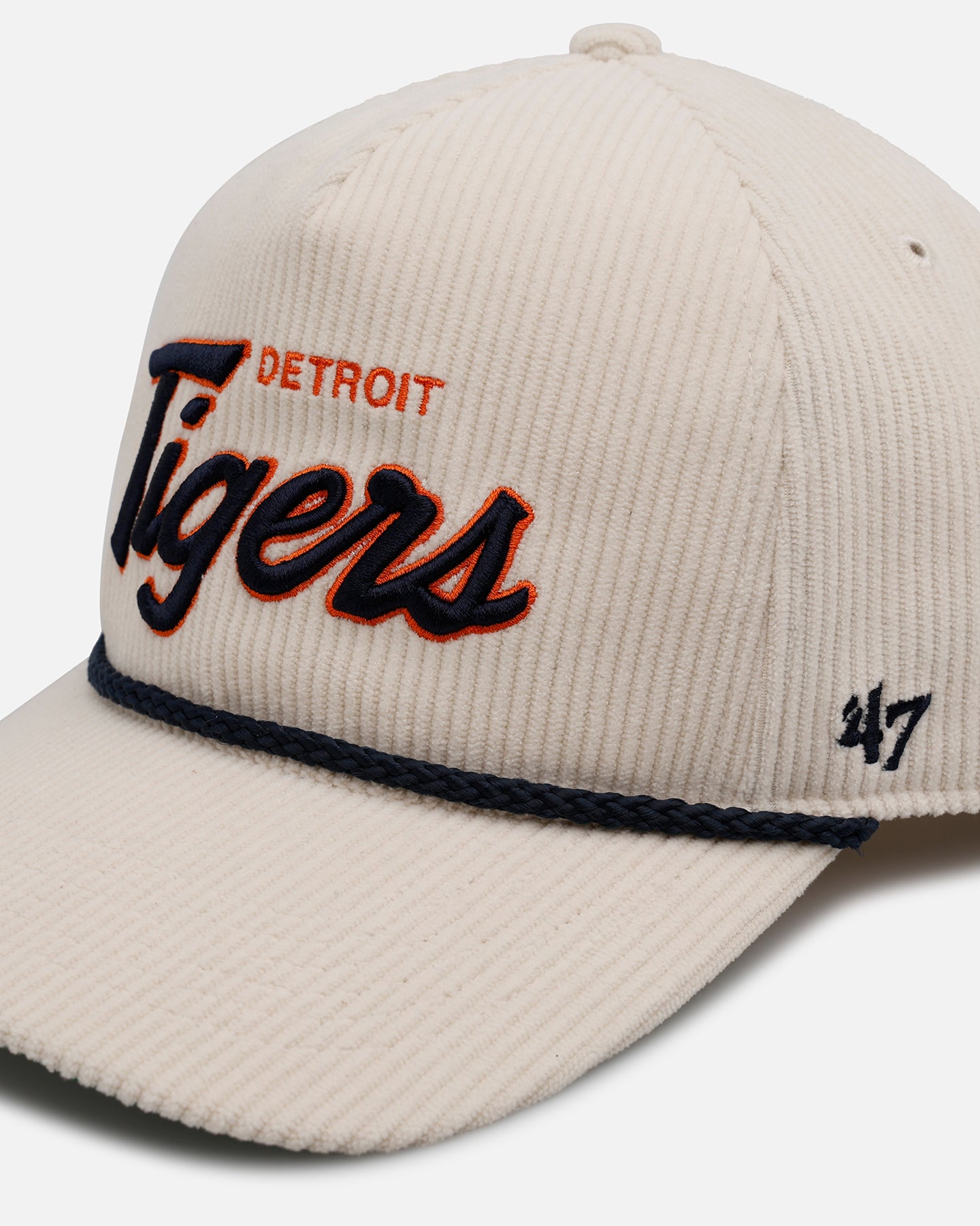 47 Brand Detroit Tigers 'Natural Script' Premium Hitch Corduroy Snapback Hat - Official MLB Licensed Baseball Cap for Men & Women - Perfect for Game Day, Streetwear & Casual Outfits