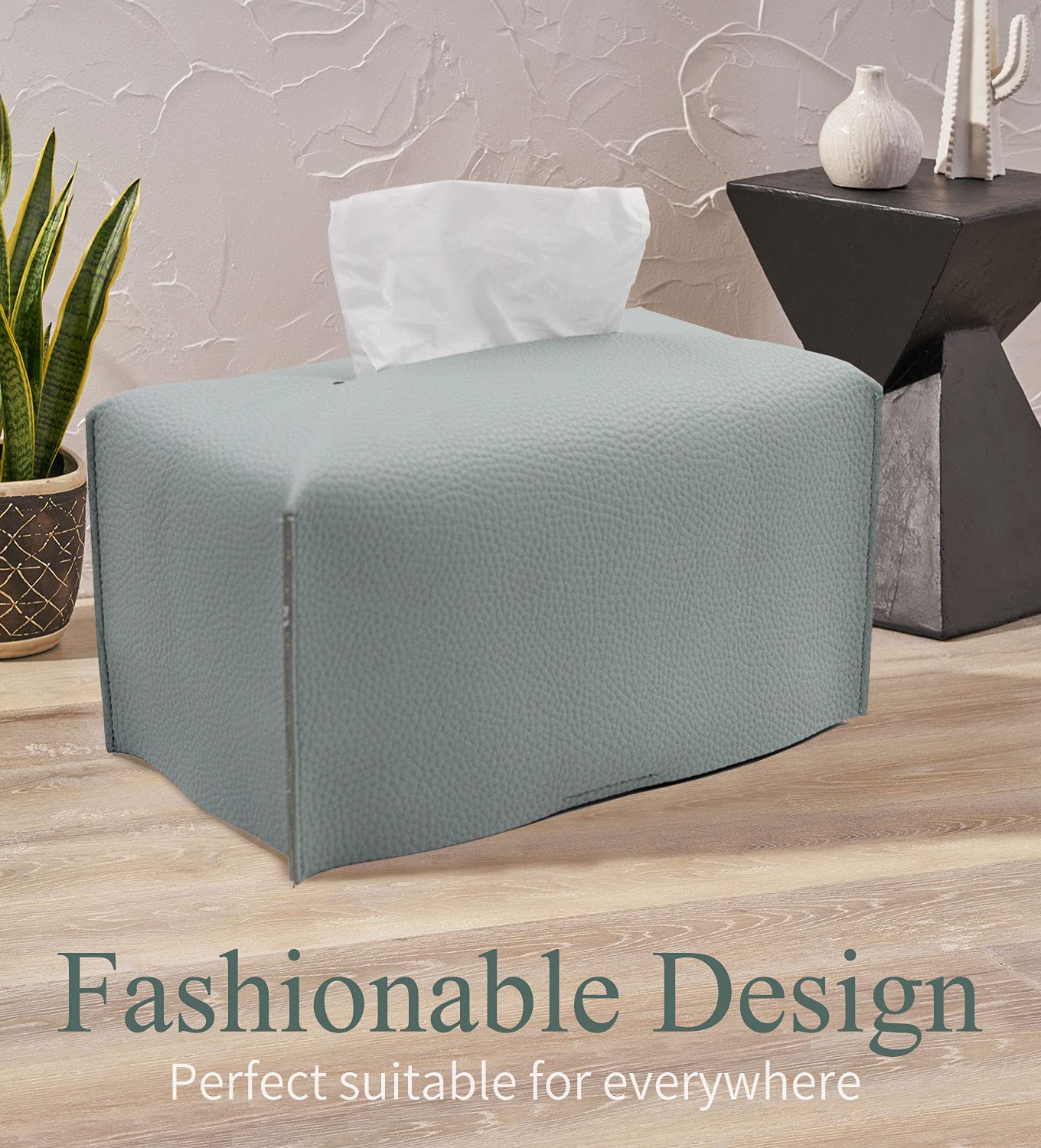 Modern PU Leather Tissue Box Cover - Decorative Rectangular Organizer Holder for Vanity, Nightstand, Living Room & Office (9.5