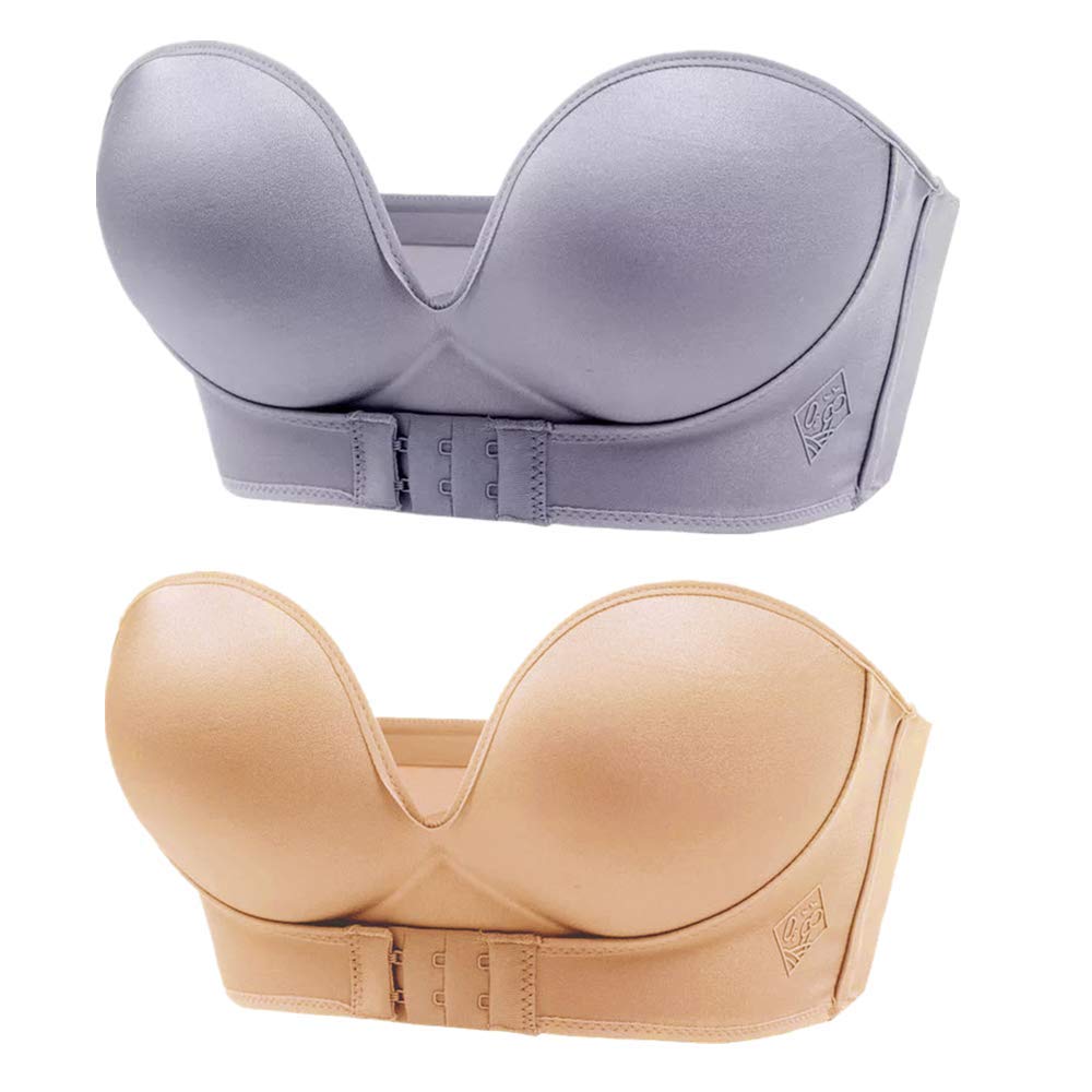 Lift Support Seamless Strapless Bra for Women - Invisible Plunge Bra with Front & Back Buckle, Smooth Comfort (Pack of 1/2) - Perfect for Wedding Dresses, Evening Gowns & Formal Wear