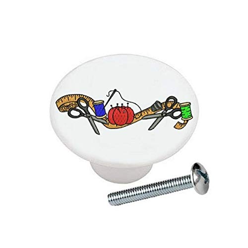 Vintage Sewing Icons Ceramic Drawer Pulls - Crafts & Sewing Cabinet Knobs for Dresser Drawers - Perfect for DIY Home Decor & Sewing Room Organization