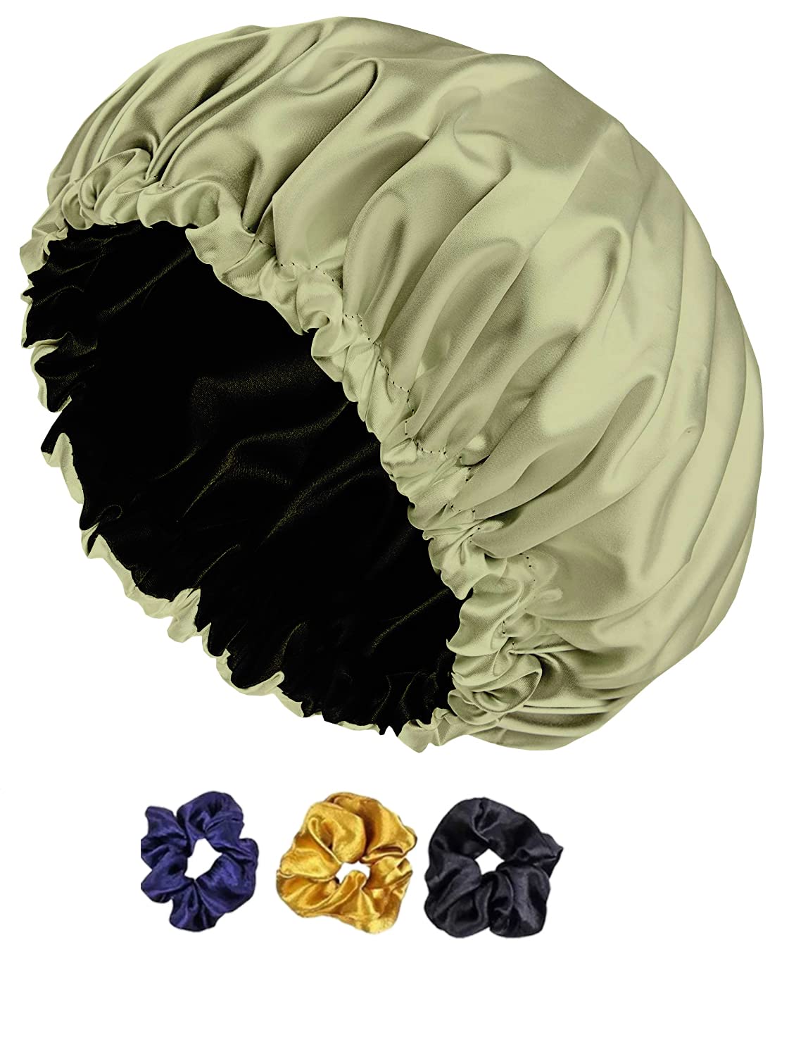 Avirons Satin Silk Hair Bonnet for Sleeping - Reversible Silk Head Cap with Free 3 Scrunchies | Night Cap for Women & Curly Hair Care | Perfect for Travel, Bedtime & Hair Protection (Standard Size)