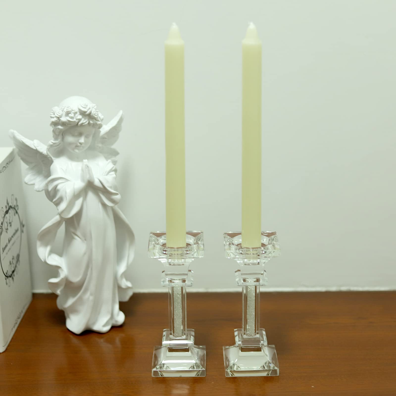 2-Pack Clear Glass Taper Candle Holders - Modern Crystal Candle Stand for Dining Table, Wedding Centerpiece, Christmas Decor & Party Lighting - Bulk Candelabra Pillar Candle Holders for Elegant Home Decor