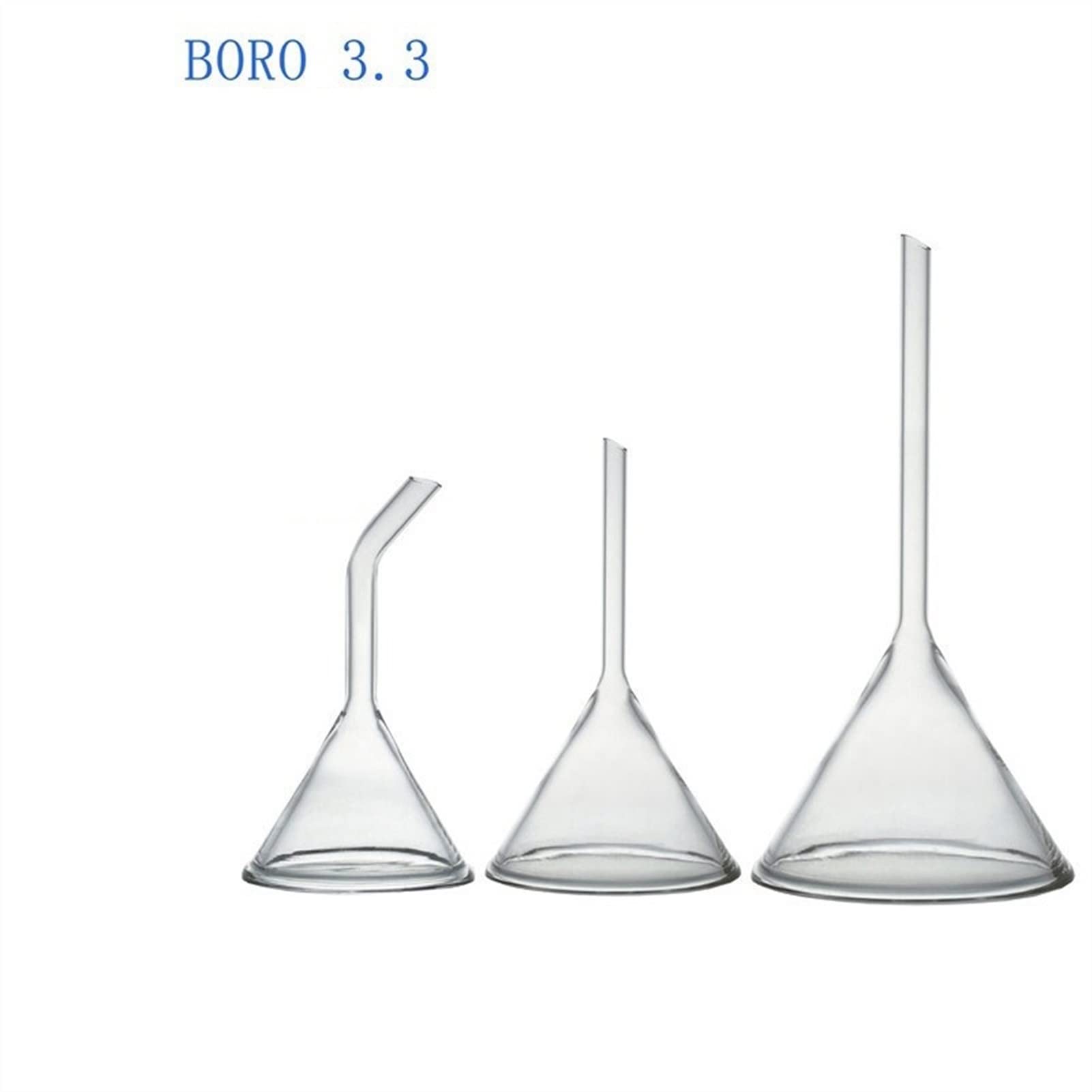 50mm Long Stem Glass Funnel with Curved Neck - Heavy Wall Borosilicate 3.3 Lab Funnel - Pack of 2 - Perfect for Chemistry Experiments, Essential Oil Transfer & Home Brewing