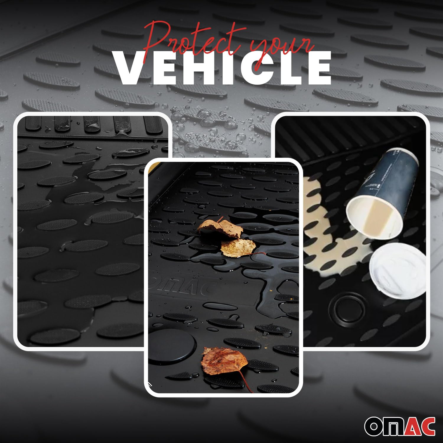 OMAC All-Weather TPE Floor Mats for Jeep Wrangler 2018-2025 4 Door - Durable Black Car Floor Liners - Perfect for Off-Roading, Camping & Daily Driving Protection