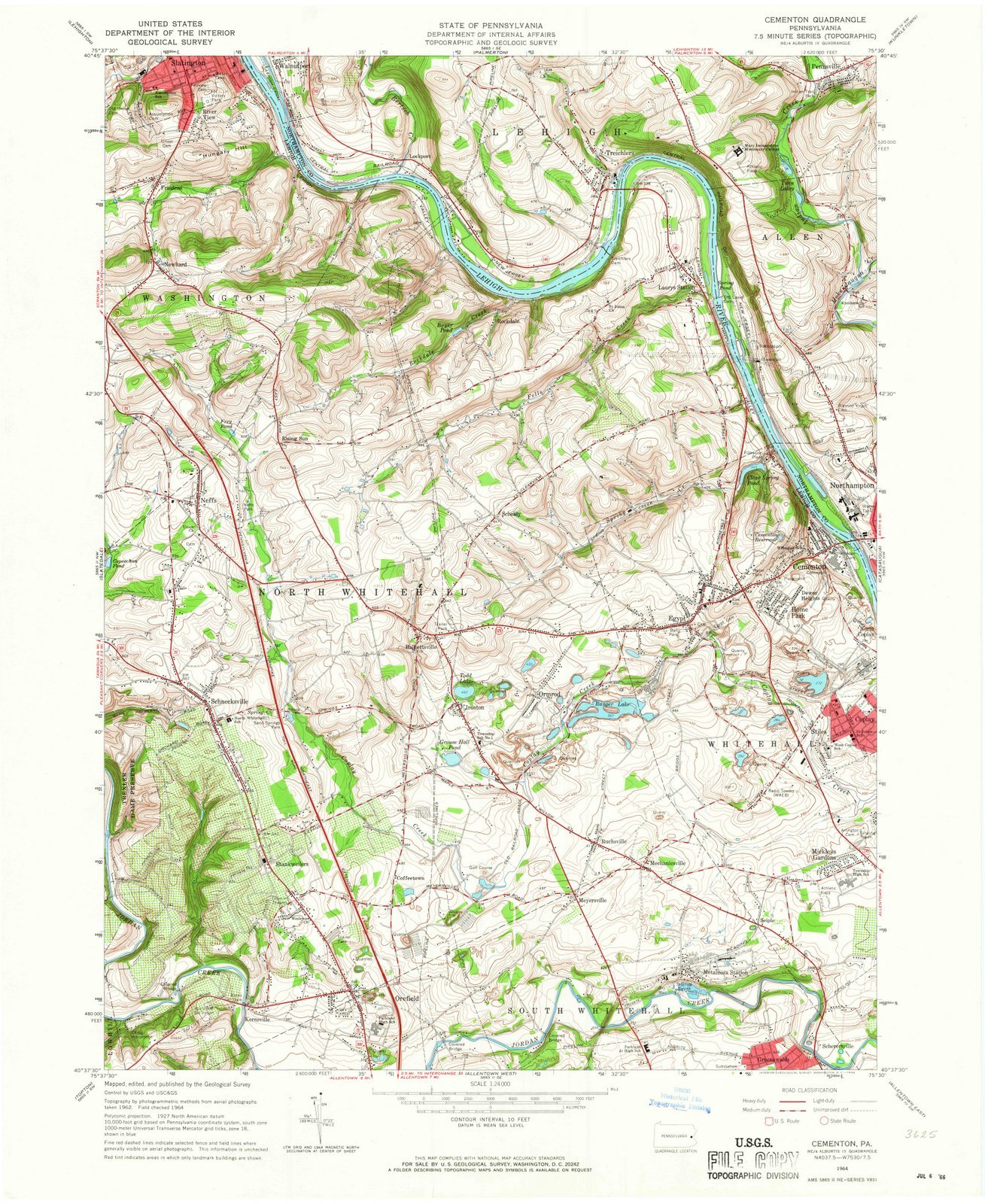 1964 Cementon PA USGS Historical Topographic Map - Vintage Pennsylvania Wall Art - 44x55 Inch Large Framed Map for Home & Office Decor