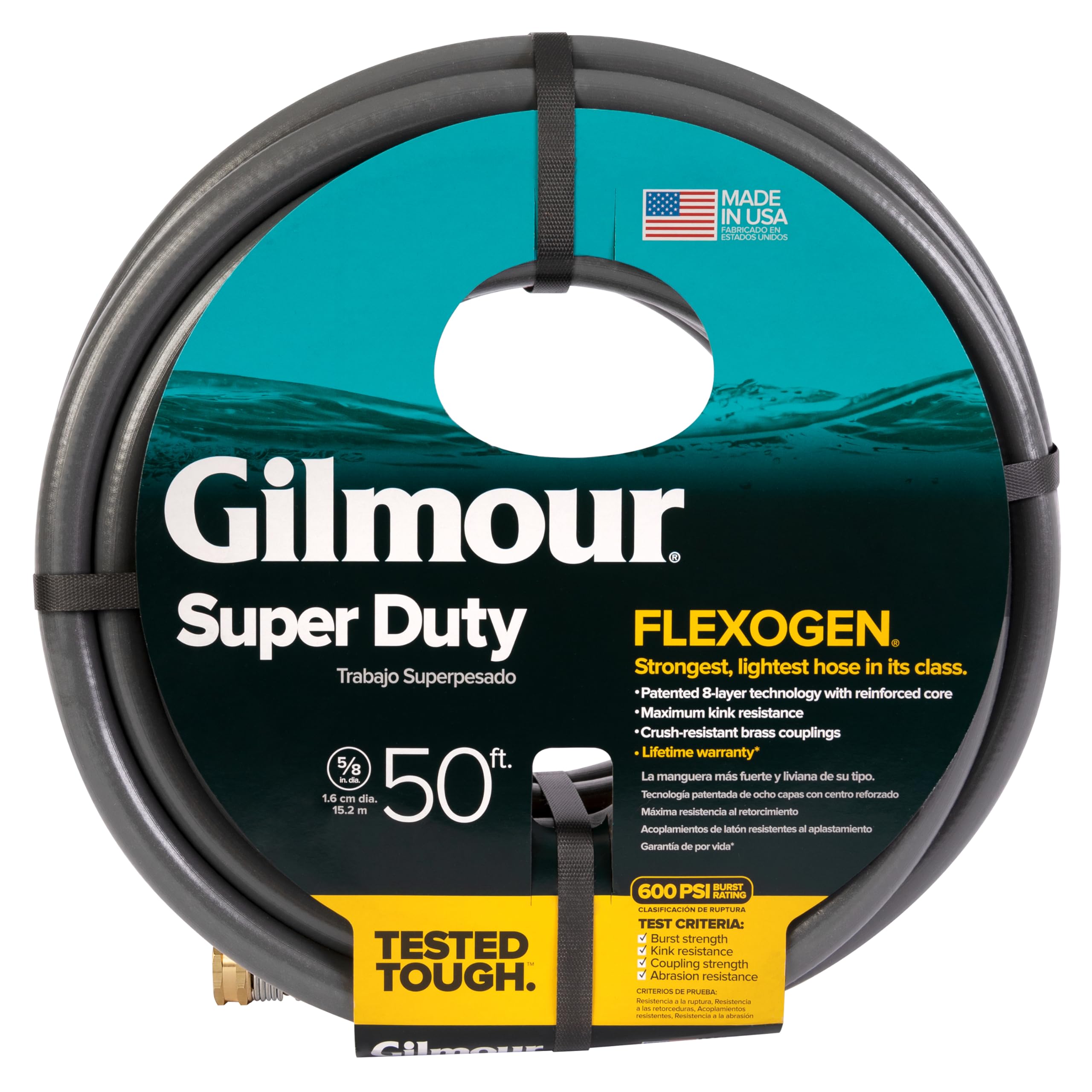 Gilmour Flexogen 5/8 in x 50 ft Heavy Duty Garden Hose - Flexible, Kink Resistant Outdoor Water Hose for Lawn Care, Car Washing & Gardening (Gray)