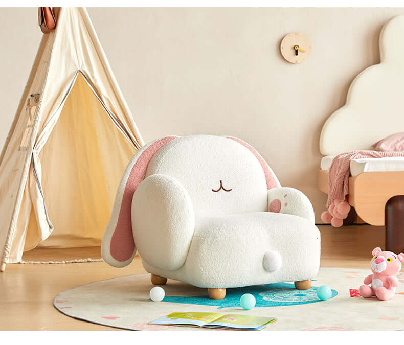 Soft Plush Little Bunny Kids Sofa Stool - Cozy Teddy Fleece Seat for Toddlers - Perfect for Playroom, Nursery, or Reading Nook