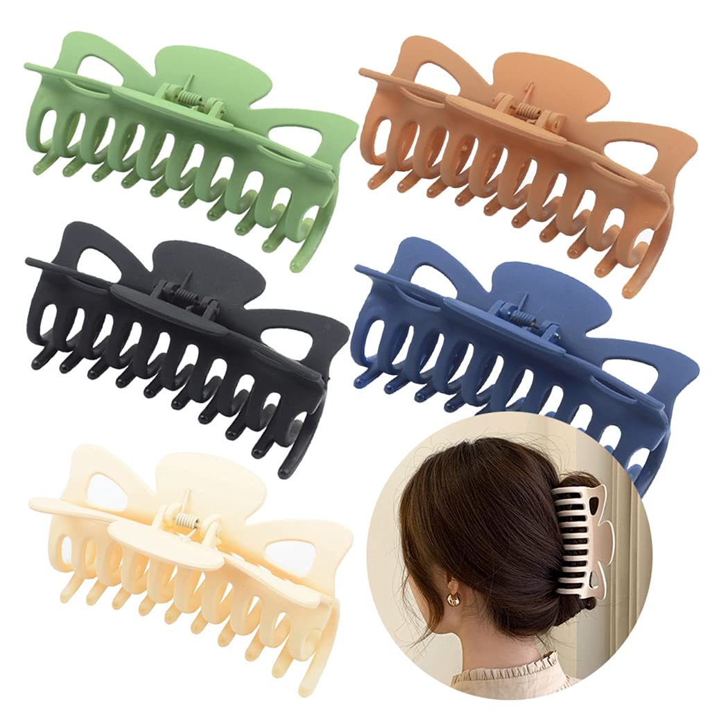 SOWUNO 5PCS Acrylic Hair Claw Clips - Large Decorative Hair Barrettes for Women, Matte Solid Color Hair Clips, Strong Hold Hair Accessories for Ponytail, Bun, Half-Up Hairstyles
