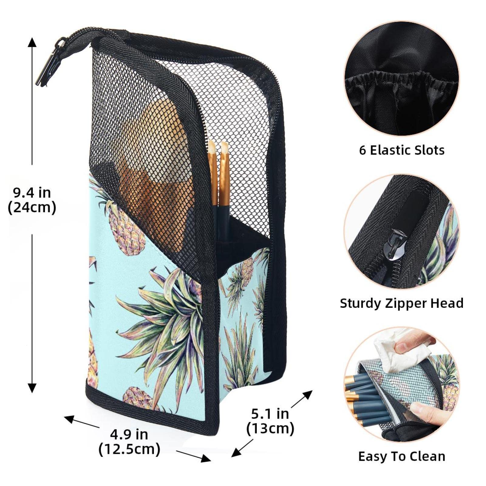 Premium 12-Piece Makeup Brush Organizer Bag with Tropical Pineapple Design - Portable Cosmetic Brush Holder Case for Travel, Home & Professional Makeup Artists