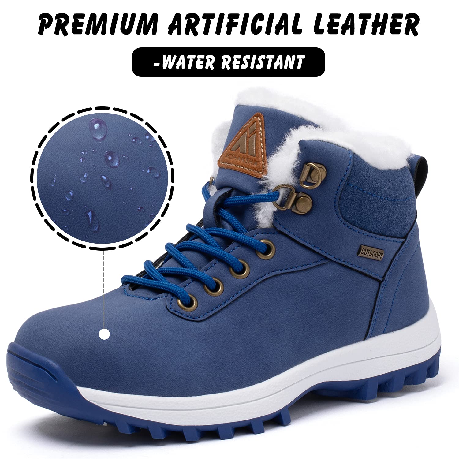 Mishansha Kids Winter Snow Boots - Waterproof Hiking Boots for Boys & Girls, Fur Lined Warm Shoes for Cold Weather Outdoor Activities - Perfect for Snow Play, Hiking, and Winter Walks