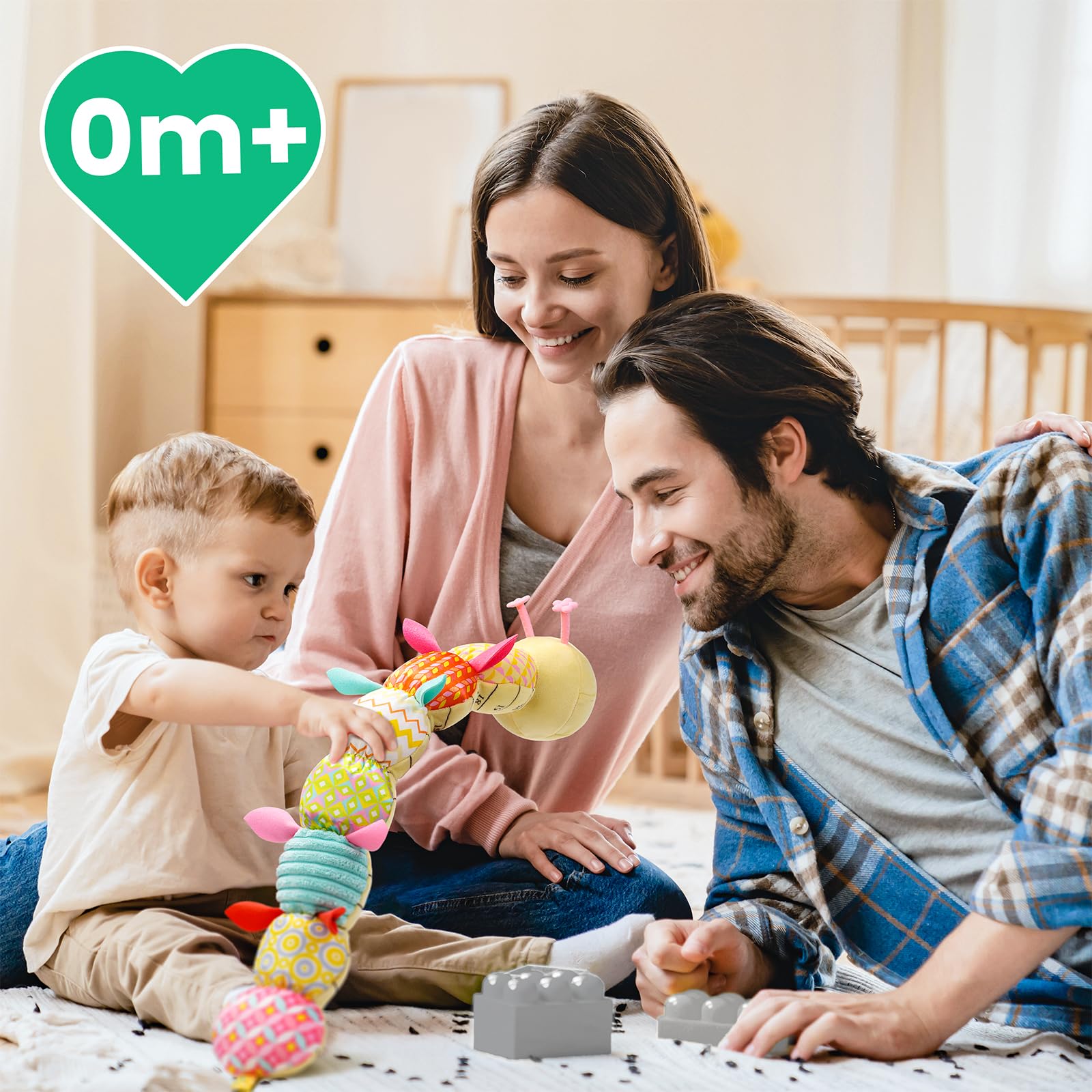 Sumobaby Musical Caterpillar Stuffed Animal Toy - Soft Teething & Sensory Activity Toy for Babies 0-12 Months with Crinkle, Rattle & Textures - Perfect for Tummy Time, Early Learning & Baby Shower Gifts (Yellow)