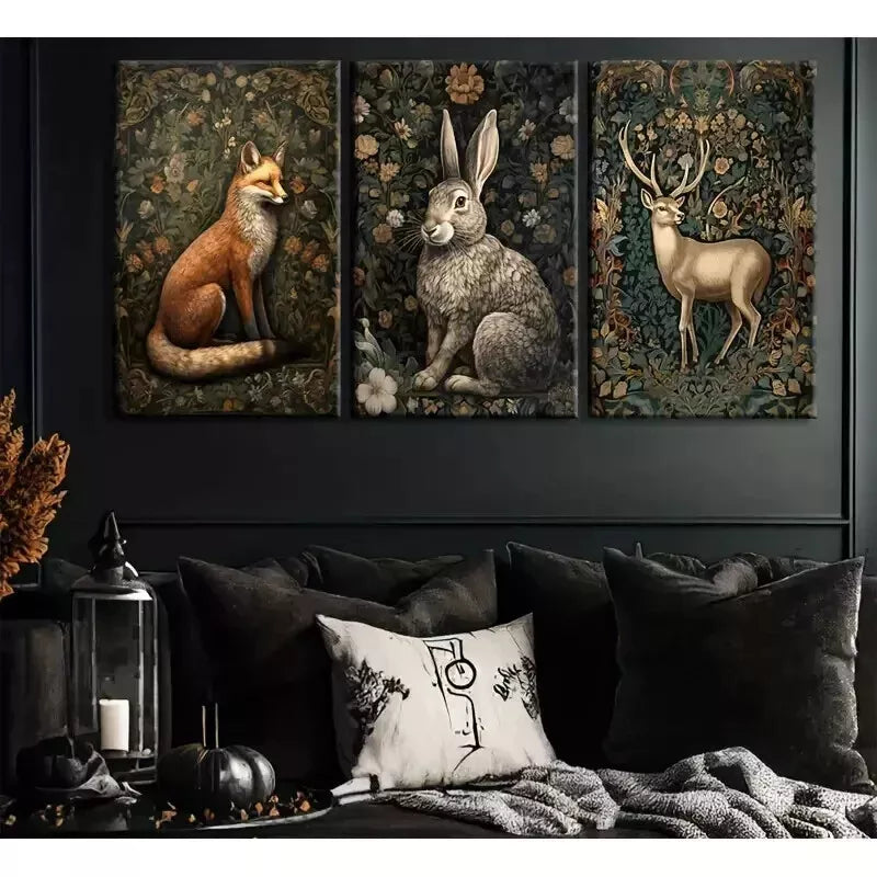 3-Piece William Morris Animal Canvas Wall Art Set - Framed 50x70cm High Quality Print - 100% Australian Made - Ready to Hang - Perfect for Living Room, Bedroom & Office Decor