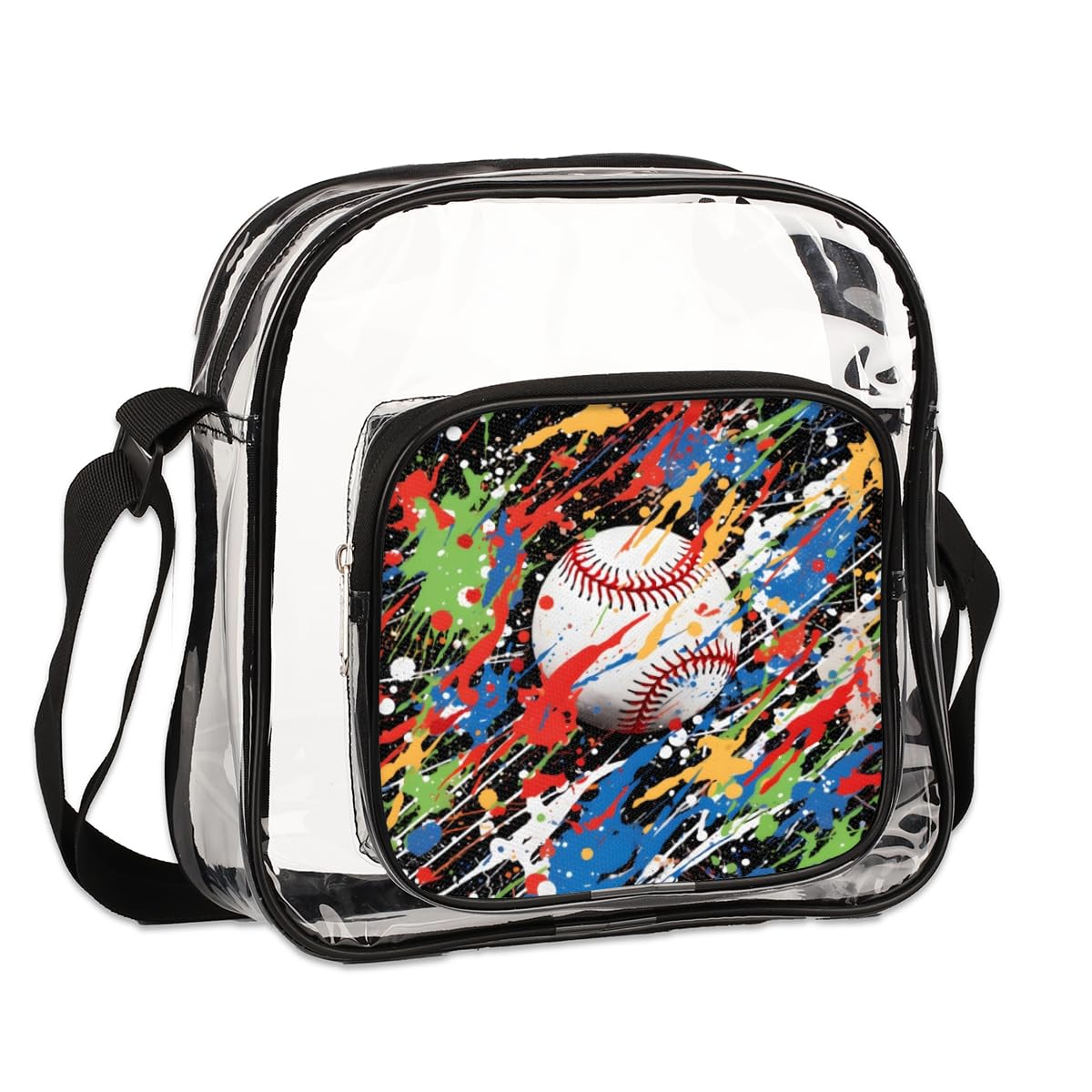 Baseball Clear Crossbody Purse Bag - Colorful Splash Design | Stadium Approved Clear Tote for Women & Men | Perfect for Sports Games, Music Festivals & Concerts | Durable & Stylish Baseball-Themed Accessory