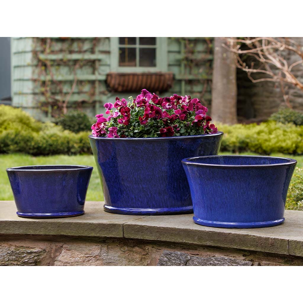 Campania International Darrowby Planter Set of 3 - Riviera Blue Ceramic Flower Pots for Indoor Outdoor Garden Decor, Patio, Balcony & Home Décor