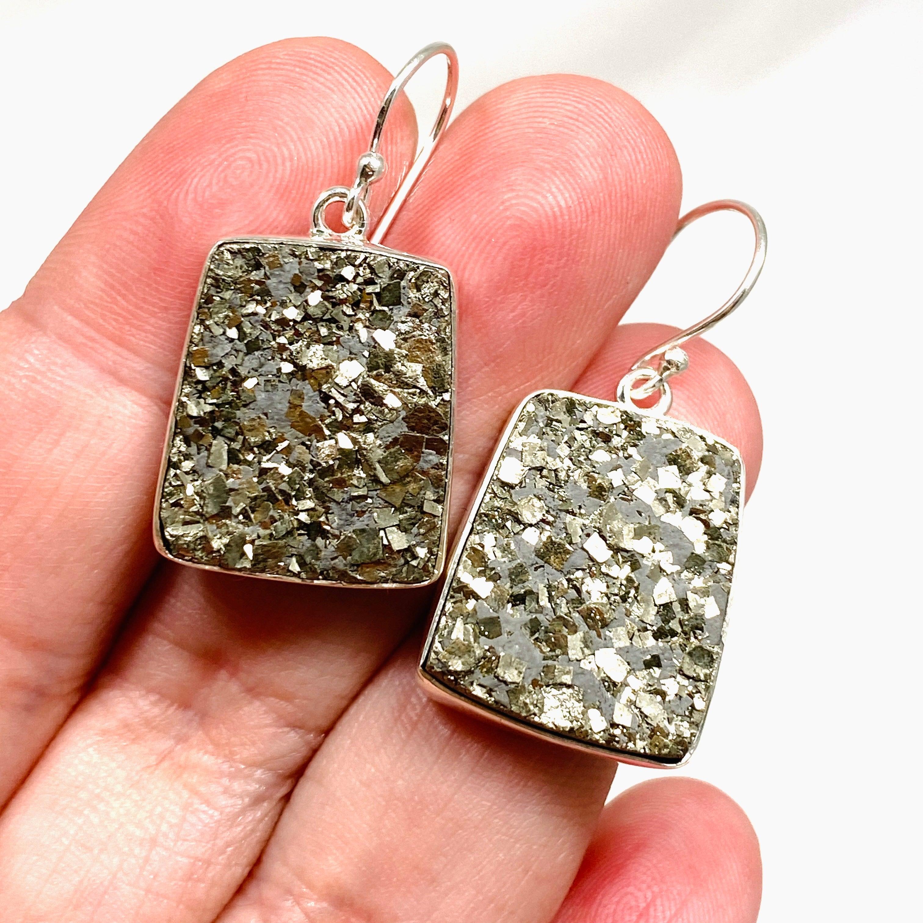Natural Pyrite Raw Trapezoid Earrings for Women - Handmade Gemstone Jewelry KEGJ1442 - Perfect for Boho Style & Everyday Wear