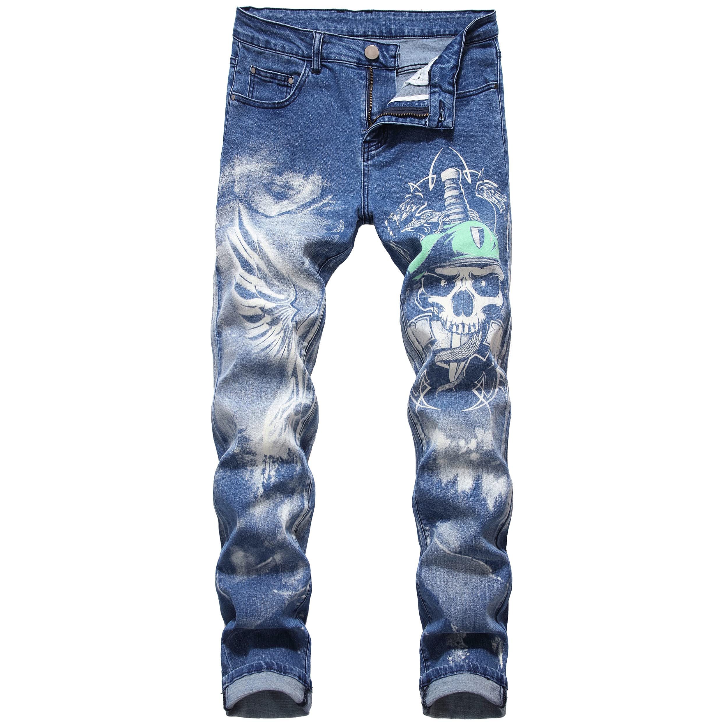 BULUWIE Men's Slim Stretch Jeans - Comfortable Printed Fashion Denim Pants for Casual Wear | Trendy & Stylish for Everyday Outfits, Dating, and Office