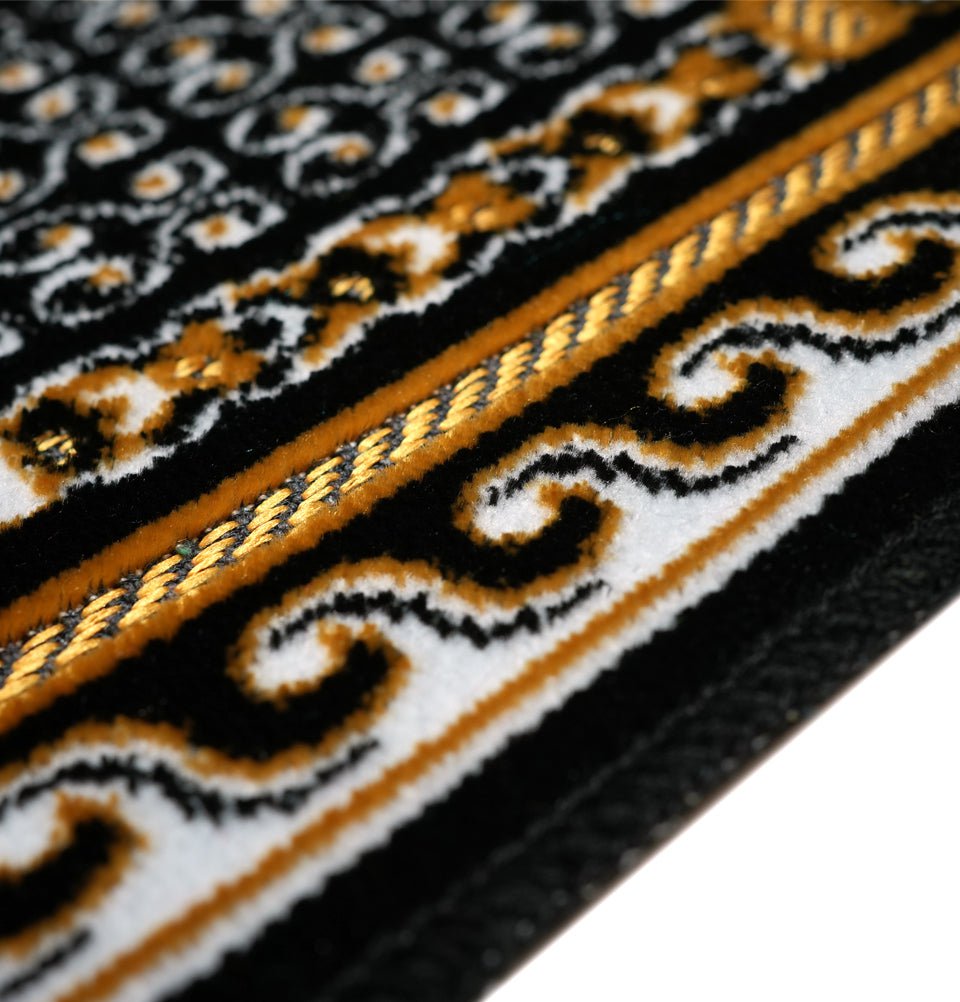 Premium Child Velvet Islamic Prayer Rug with Kaba & Mosque Design - Soft Black Prayer Mat for Kids - Perfect for Home, Mosque & Travel Use