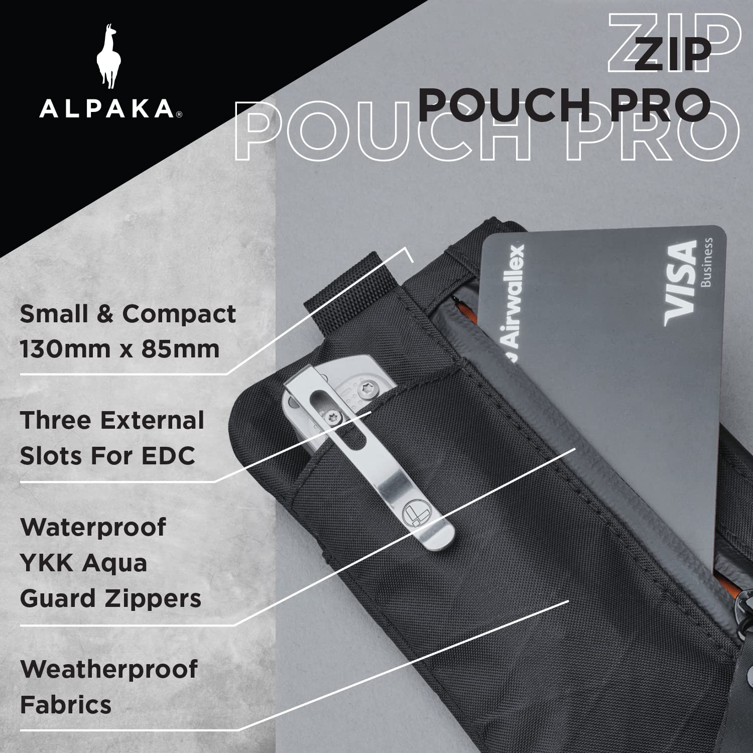 ALPAKA Zip Pouch Pro - Slim RFID Blocking Minimalist Wallet for Men - Secure Zippered Card Holder with Multi-Tool Slot | Perfect for Travel, Work & Everyday Carry (EDC)