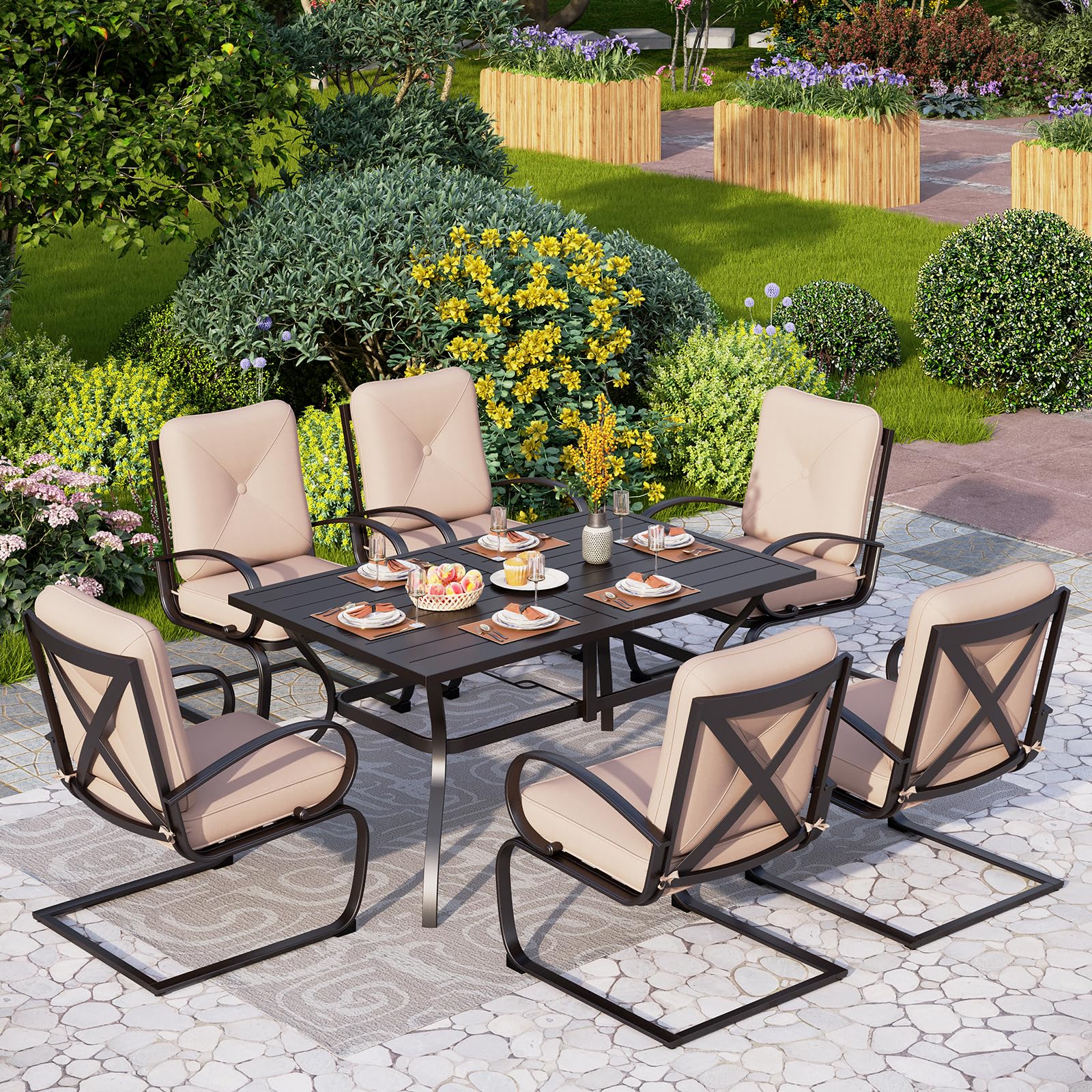 PHI VILLA 7-Piece Outdoor Patio Dining Set with 60