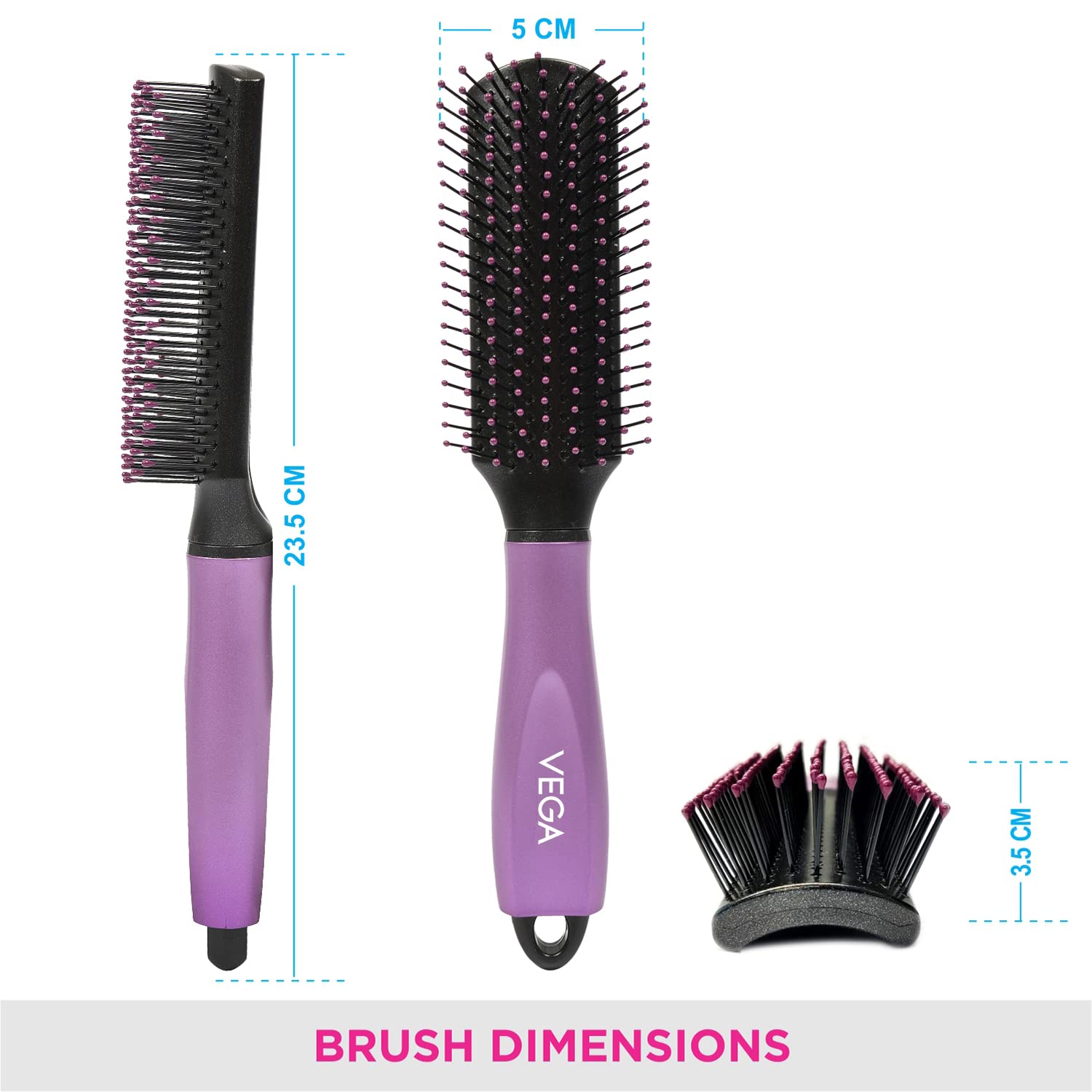 Vega Flat Hair Brush with Cleaning Comb - India's No.1 Hair Brush Brand for Men & Women (E18-FB) - Perfect for Styling, Detangling & Smoothing Hair at Home or Salon