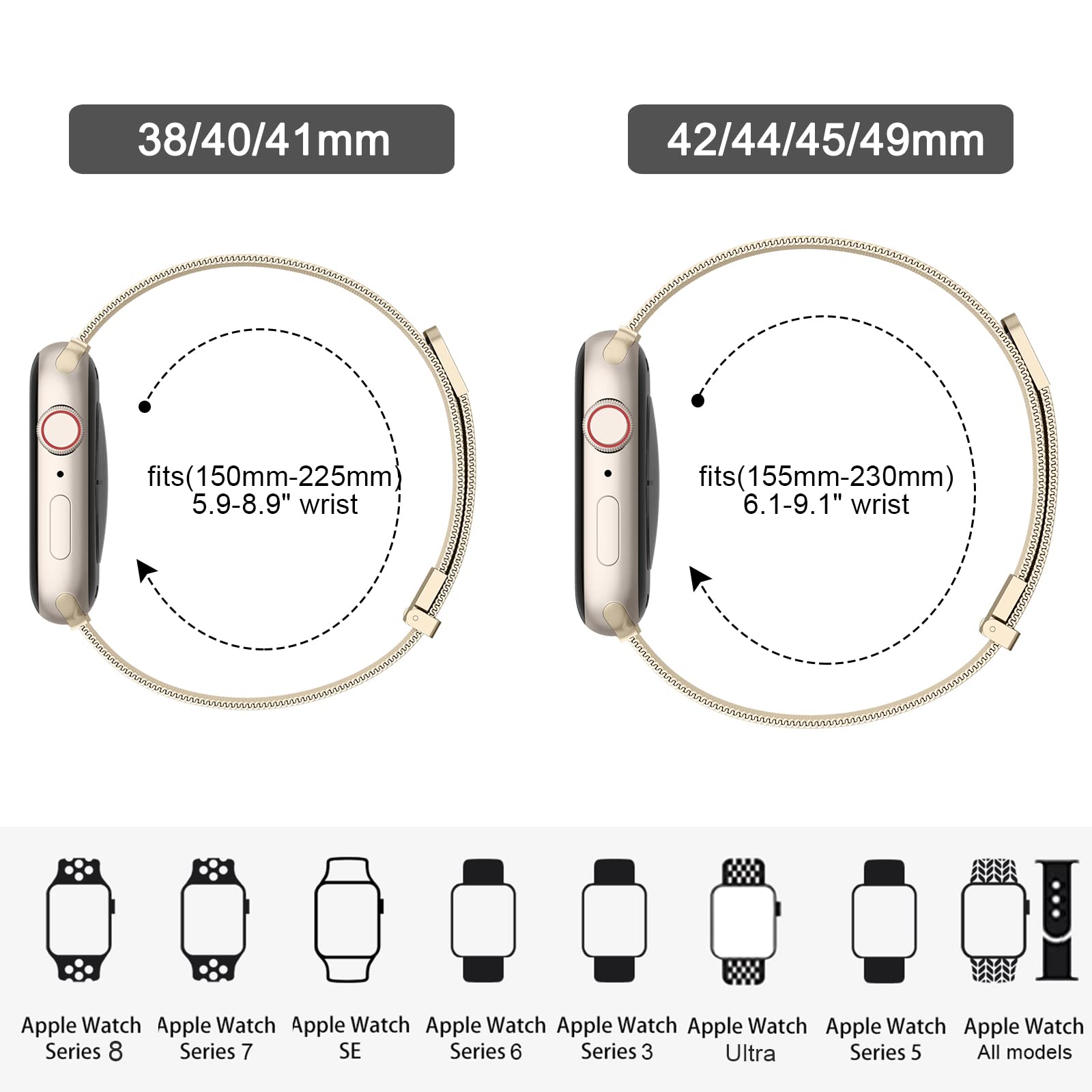 Stainless Steel Apple Watch Band Compatible with Series Ultra/8/7/6/5/4/3/2/1/SE - Adjustable Mesh Replacement Strap for 38mm/40mm/41mm/42mm/44mm/45mm/49mm iWatch - Perfect for Workouts, Office Wear & Everyday Use (Men & Women)