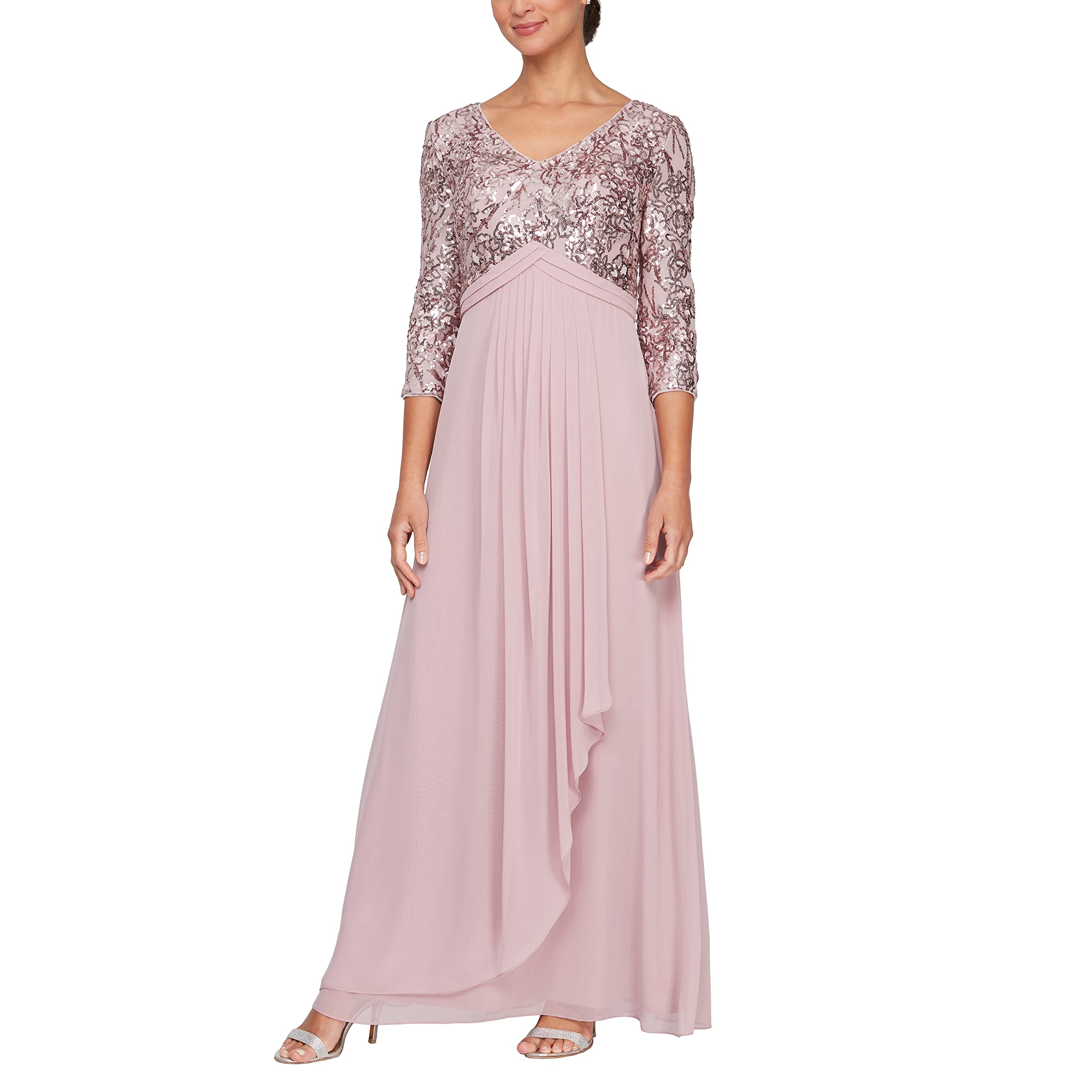 Alex Evenings Women's Long Lace Top Empire Waist Dress - Elegant Formal Gown for Weddings, Prom & Evening Events