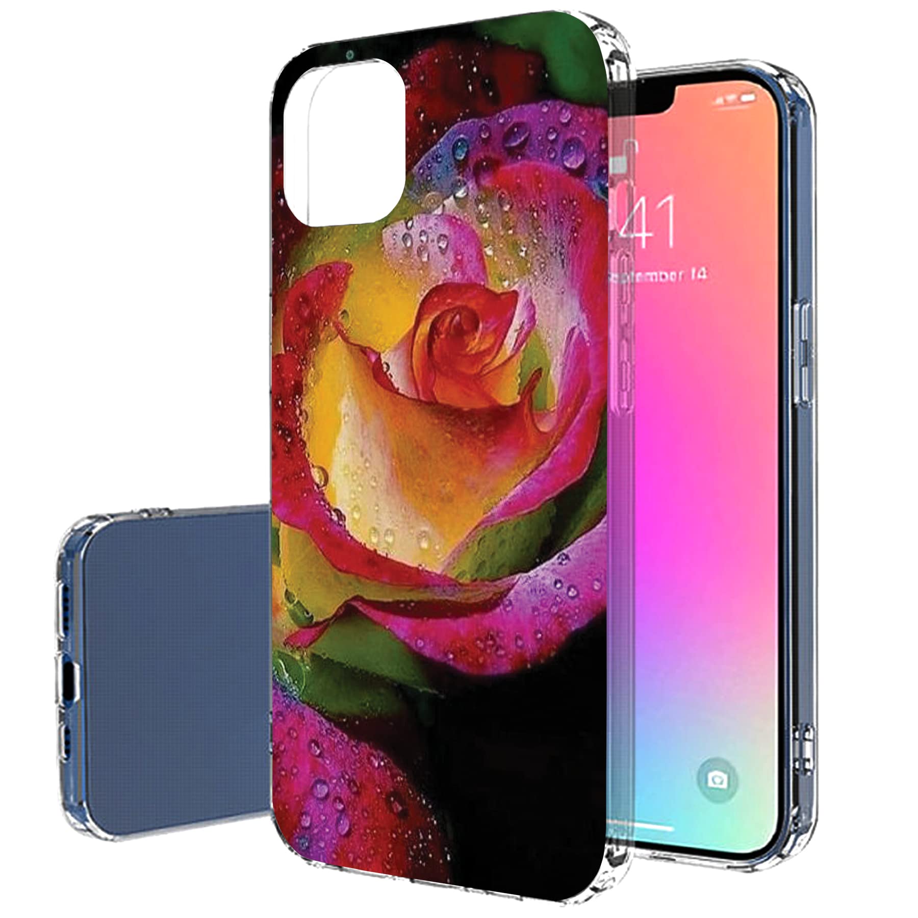 VIBECover Slim Case for Apple iPhone 13 Pro Max - Flexible TPU Protective Cover with Rose Rainbow Design | Perfect for Everyday Use, Travel & Outdoor Activities