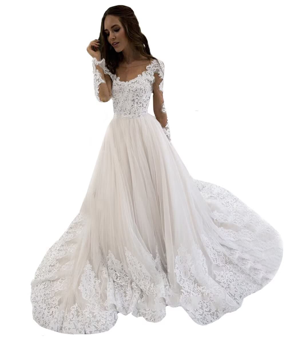 Elegant Lace Mermaid Wedding Dress for Bride 2024 | Long Sleeve Sweep Train Bridal Gown | Perfect for Beach, Church, and Formal Wedding Ceremonies