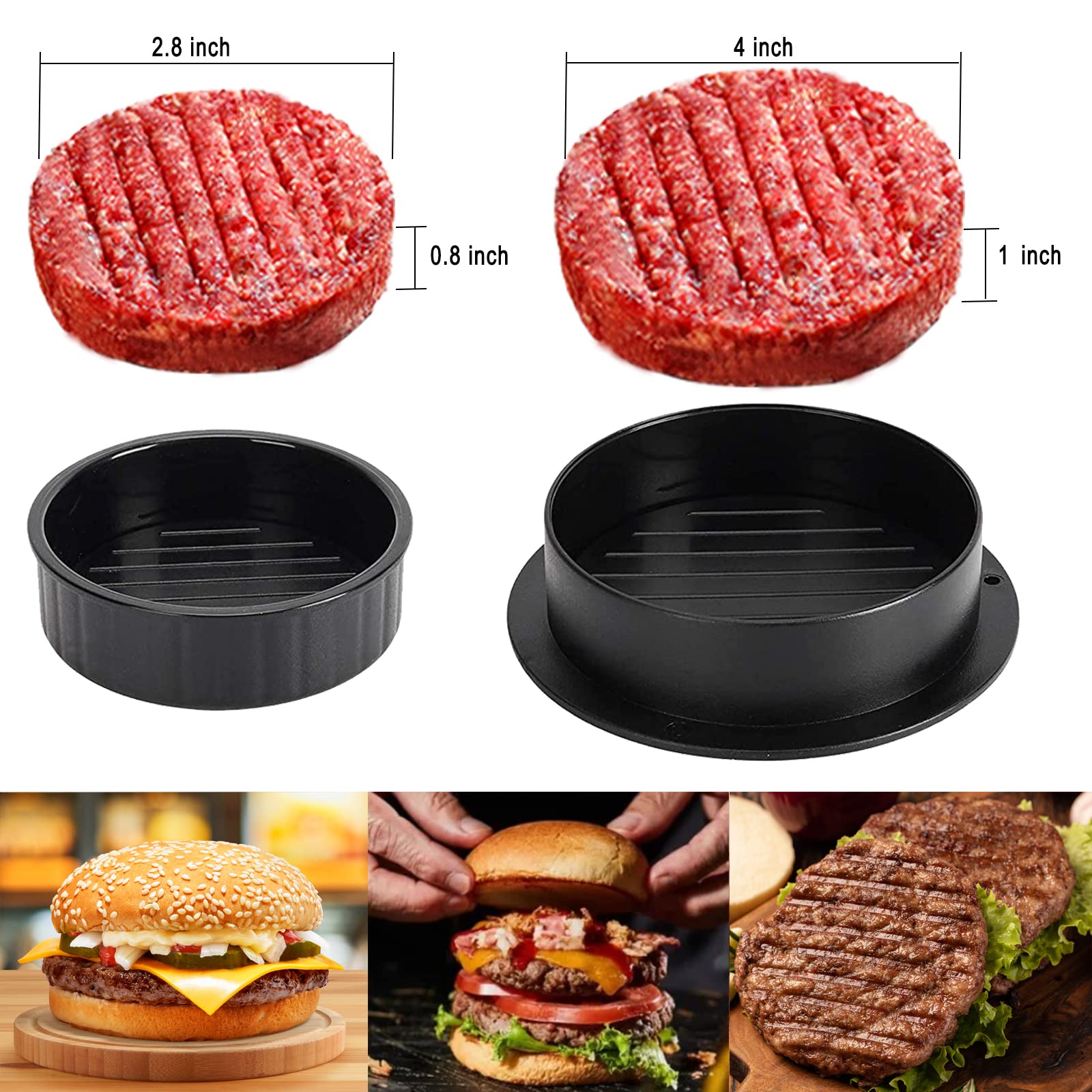 3PCS Smash Burger Press Kit - Round & Rectangle Cast Iron Grill Press with Upgraded Wooden Handle for Blackstone, Camp Chef, Pitboss - Perfect for Backyard BBQs, Camping & Restaurant Burgers