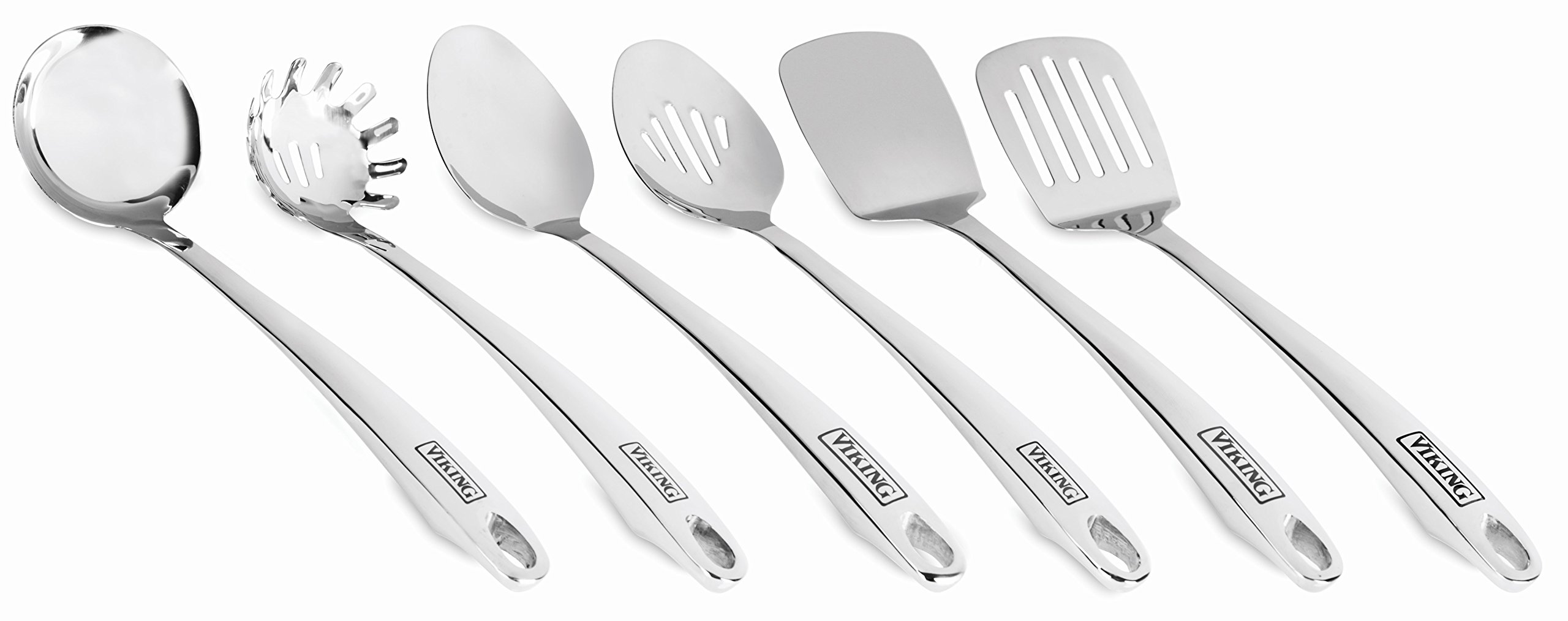 Premium Viking Stainless Steel Kitchen Utensil Set with Stay-Cool Handles - 6-Piece Cooking Tools for Sauteing, Frying & Baking - Perfect for Home Chefs & Professional Kitchens