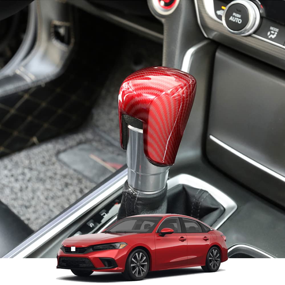 Custom ABS Gear Shift Knob Cover Trim for Honda Civic 11th Gen 2022-2023, Accord 2018-2022, CR-V 2023-2024, HR-V 2023-2024 - Red Carbon Fiber Style (1Pcs/Set) | Interior Car Accessories Upgrade for Enhanced Driving Experience