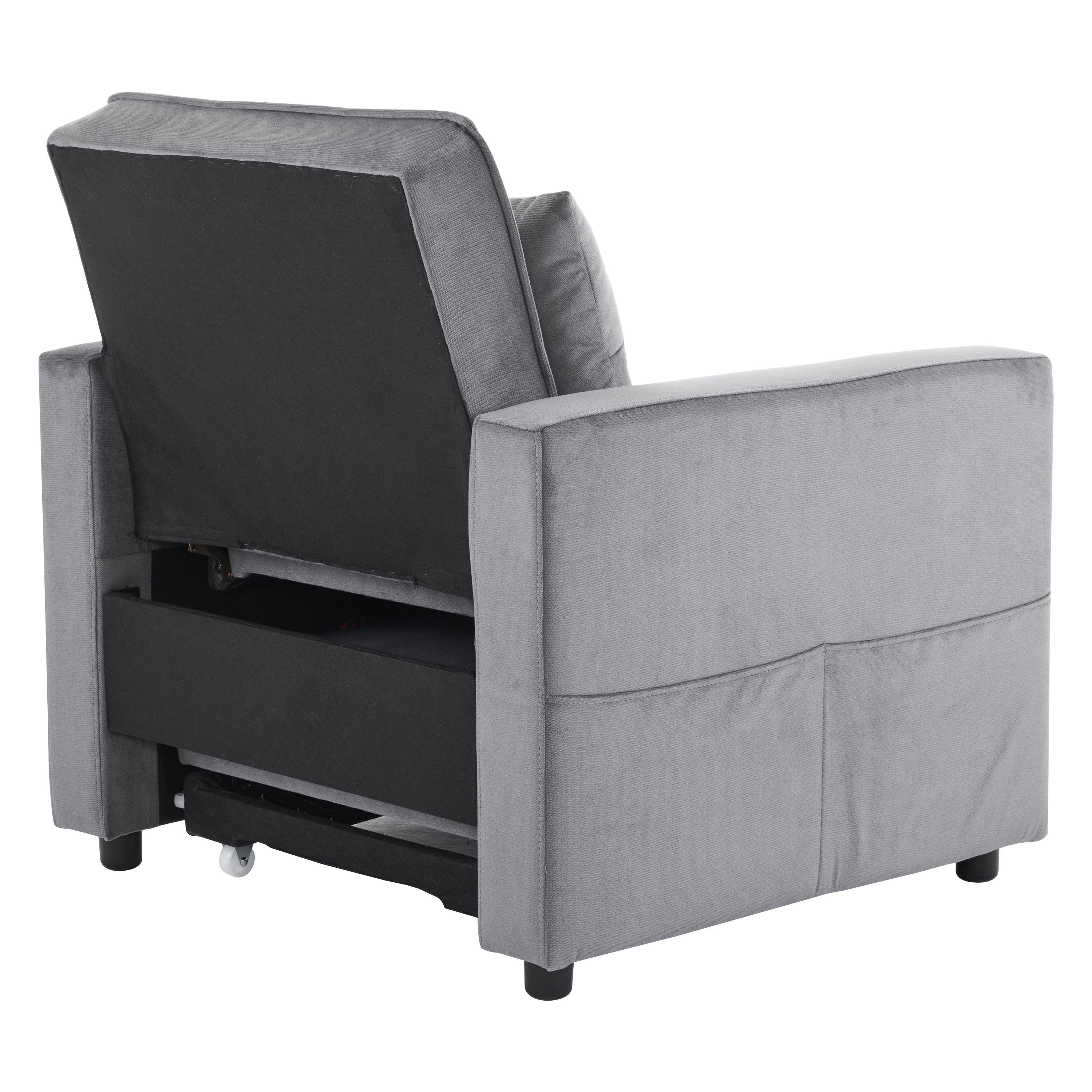 3-in-1 Convertible Sleeper Sofa Bed Chair with Pillow & Pocket - Modern Velvet Fabric Multi-Functional Furniture for Living Room, Bedroom, Study & Small Apartments (Gray) | Perfect for Guest Sleeping, Lounging & Space Saving Solutions
