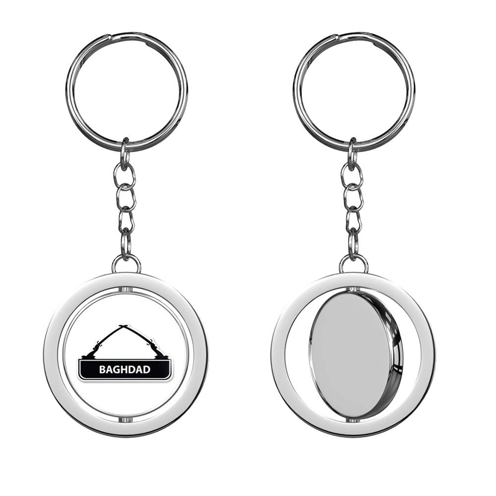 Baghdad Silver Chrome Spinning Keychain - Double Sided for Keys & Gifts