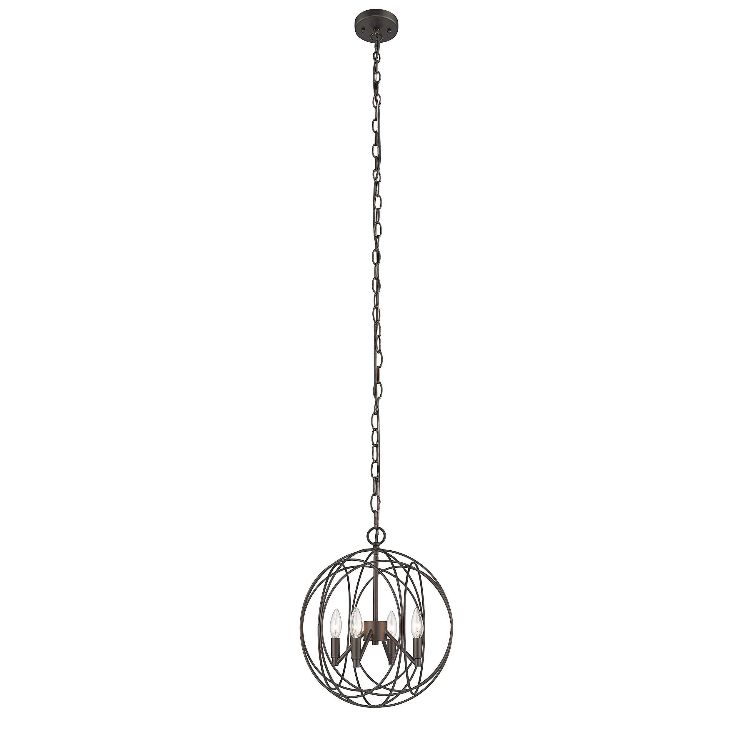 Farmhouse 4-Light Rubbed Bronze Ceiling Pendant Light Fixture - 15.5