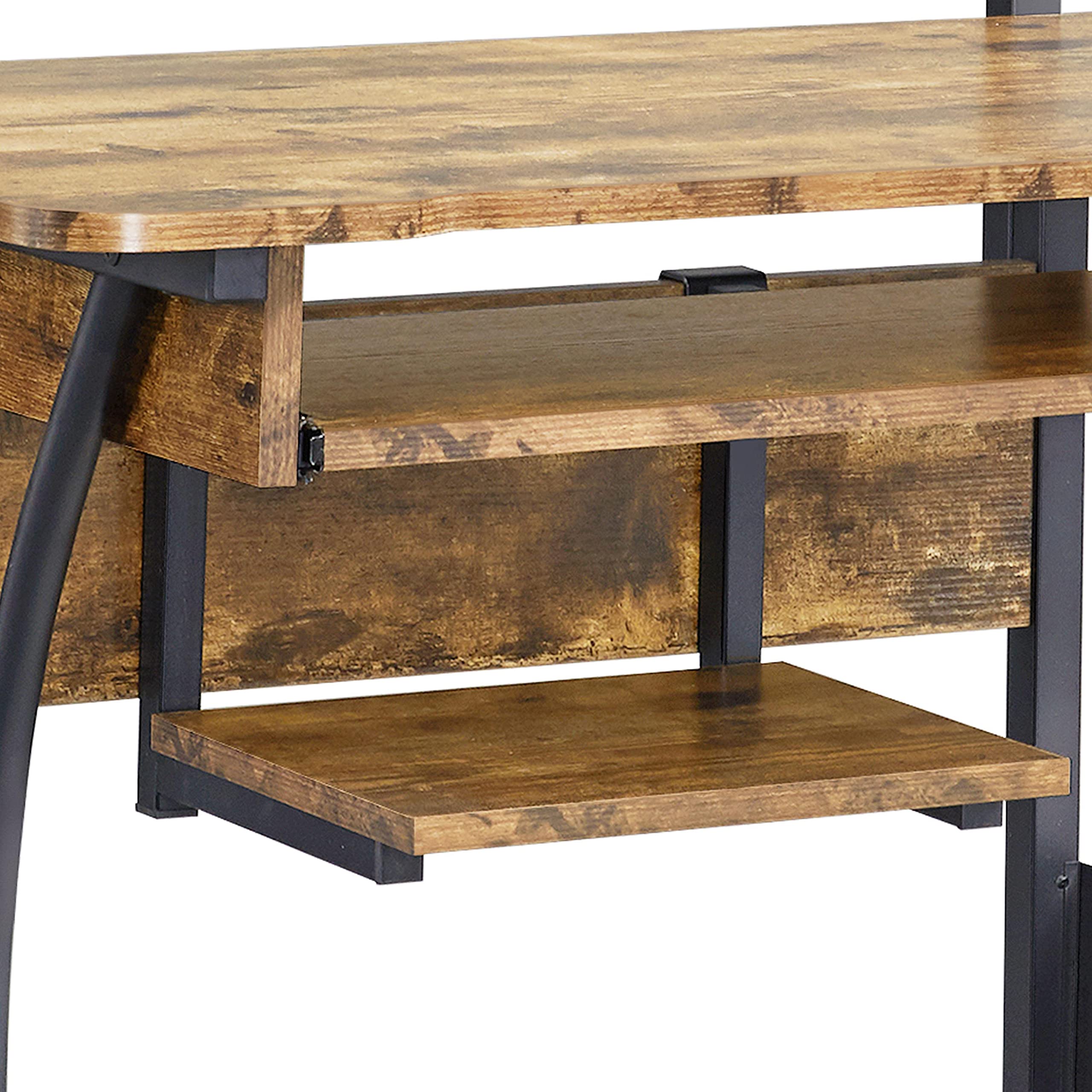 Yaheetech 3-Tier Computer Desk with Printer Shelf & Keyboard Tray - Sturdy Home Office Desk, Rolling Workstation for Small Spaces, Rustic Brown - Perfect for Remote Work, Gaming & Study Setup