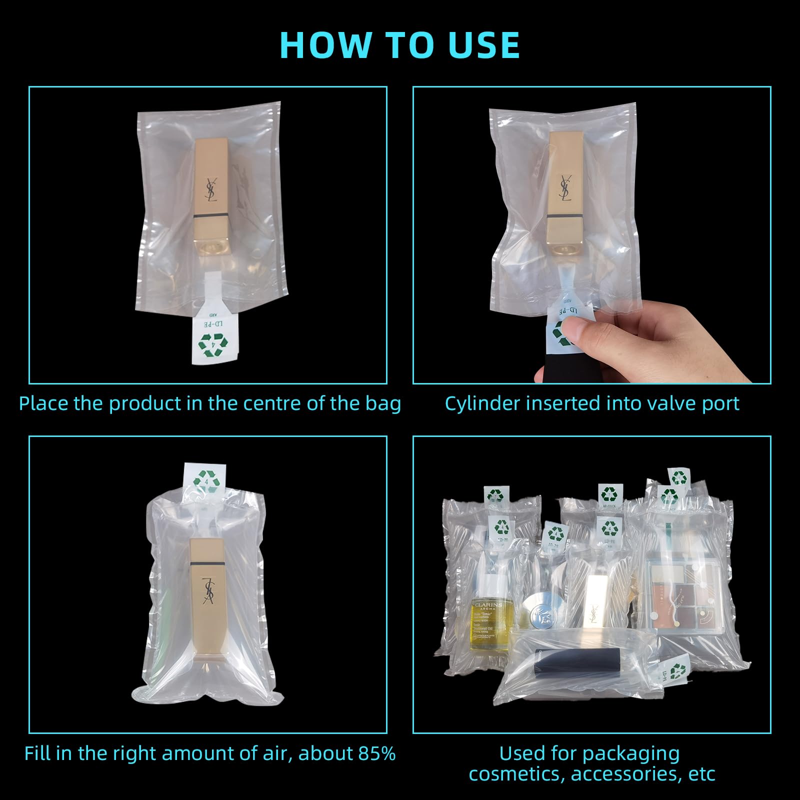 50 Pieces 4x8 Inches Packaging Air Bags - Bubble Cushioning Bags for Shipping Protection, Void Fill, Fragile Item Packing (Includes Free Air Pump) - Perfect for Ecommerce, Moving & Gift Packaging