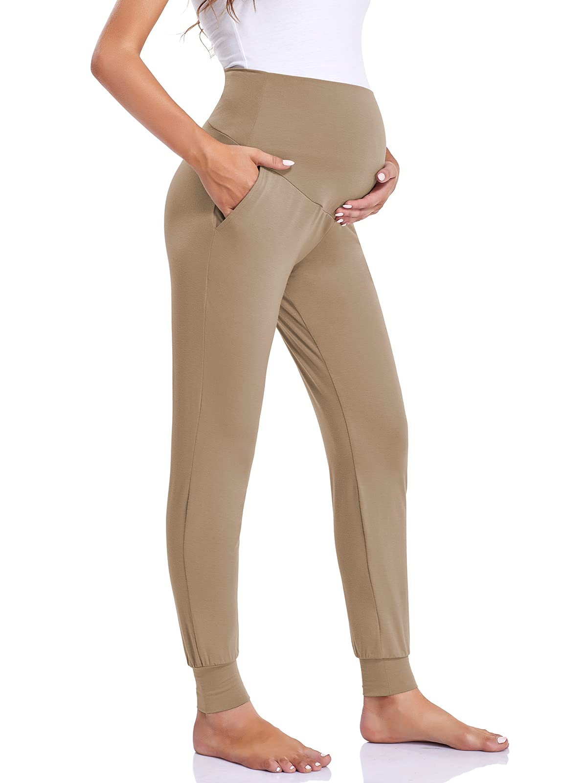 Liu & Qu Women's Stretchy Maternity Lounge Pants - Soft Comfortable Casual Pregnancy Pants for Relaxing at Home, Yoga & Everyday Wear