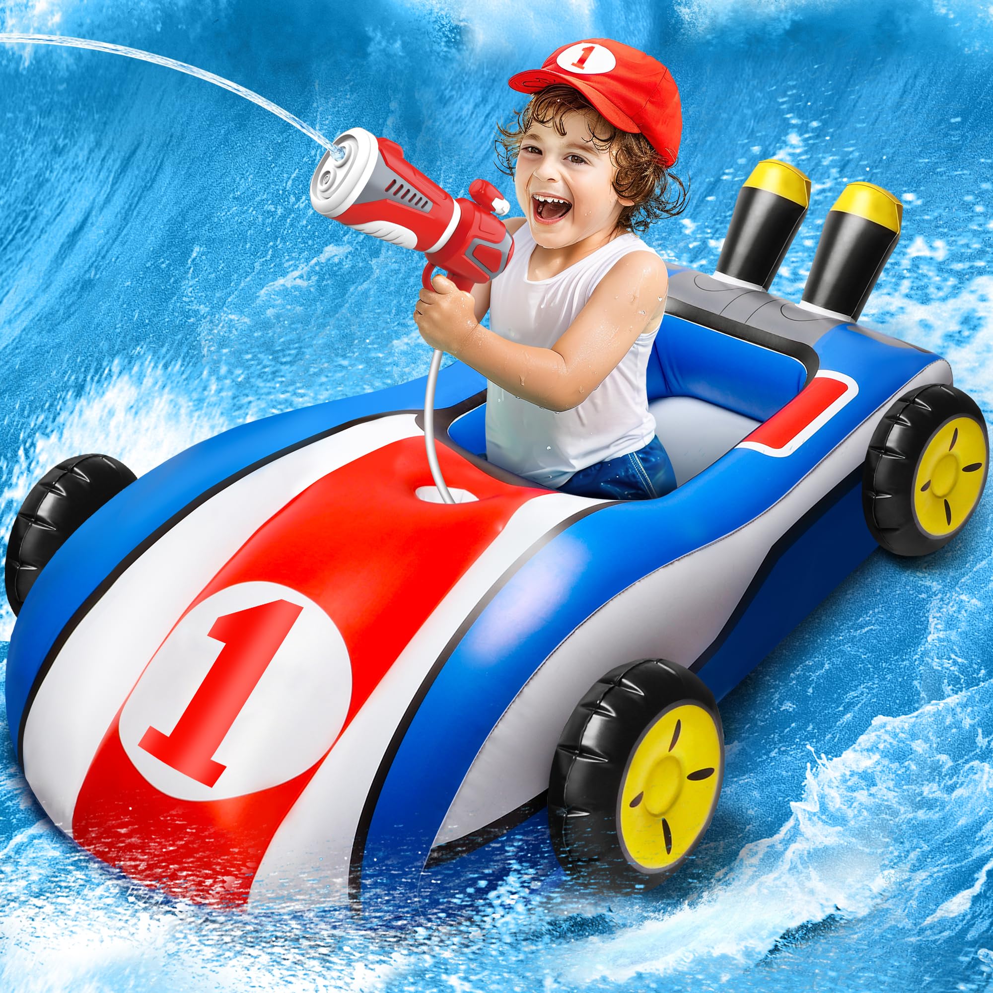 **HopeRock Inflatable Pool Floats with Water Gun for Kids Ages 3-8 - Ride-On Pool Toys for Toddlers, Boys & Girls - Fun Summer Outdoor Water Games for Pools, Lakes & Beaches**