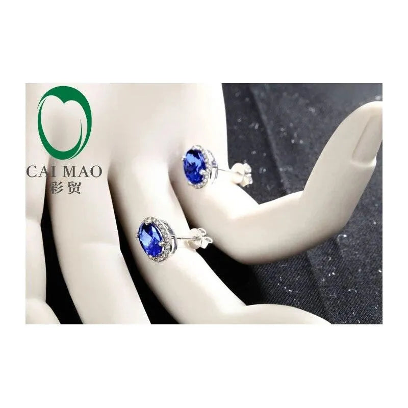 14K White Gold 2.71ct Violet Blue Tanzanite & Diamond Stud Earrings for Women - Elegant Engagement, Wedding, Anniversary Gift for Her