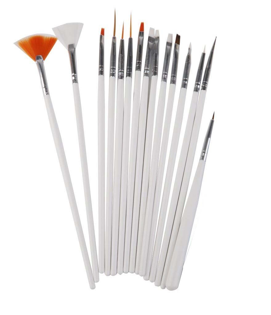 15pc Nail Brush Set with 5pc Nail Pen & French Manicure Stickers - Professional Nail Art Kit for DIY Salon, Home Manicure & Party Makeup