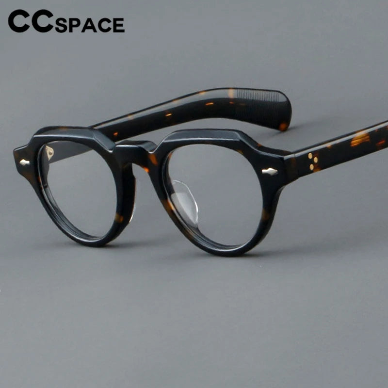CCspace Women's Full Rim Flat Top Round Acetate Eyeglasses Frame 302359 - Lightweight & Stylish for Work, Reading & Everyday Fashion
